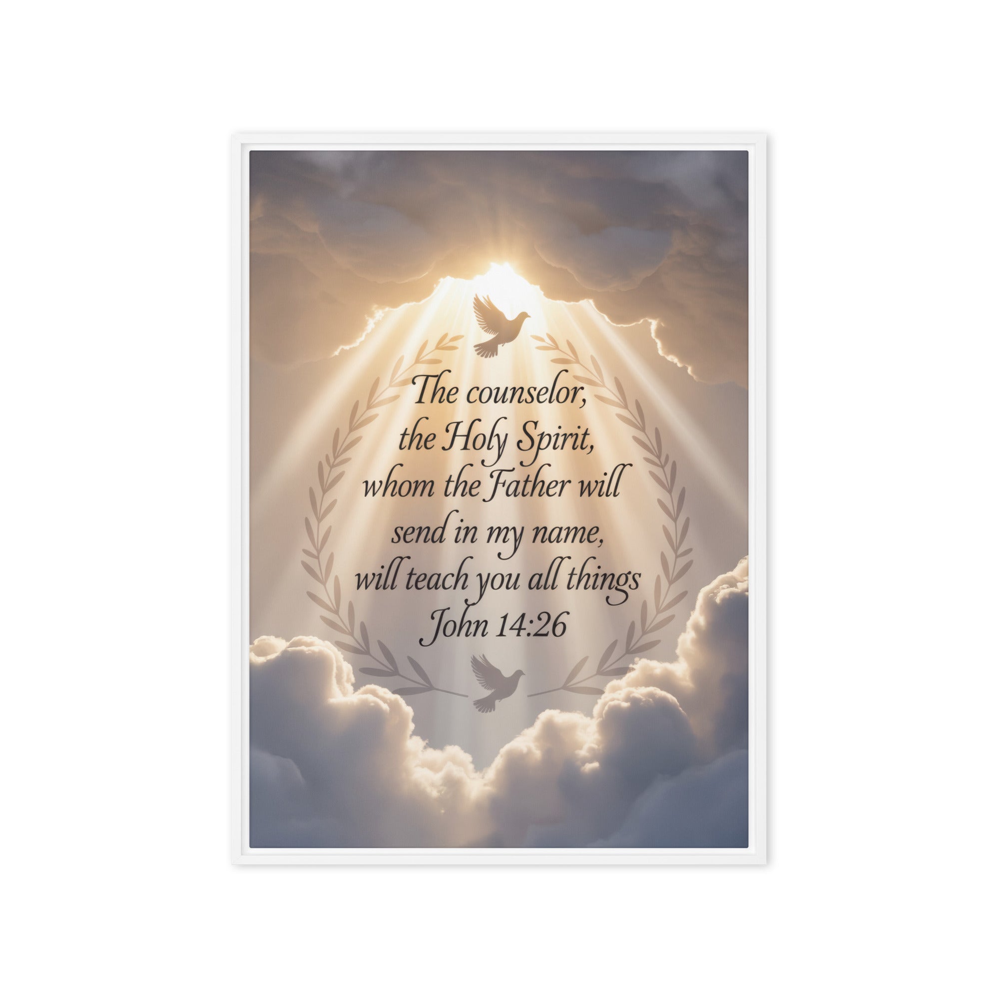 John 14:26 Bible Verse Counselor Framed Canvas White 20″×28″