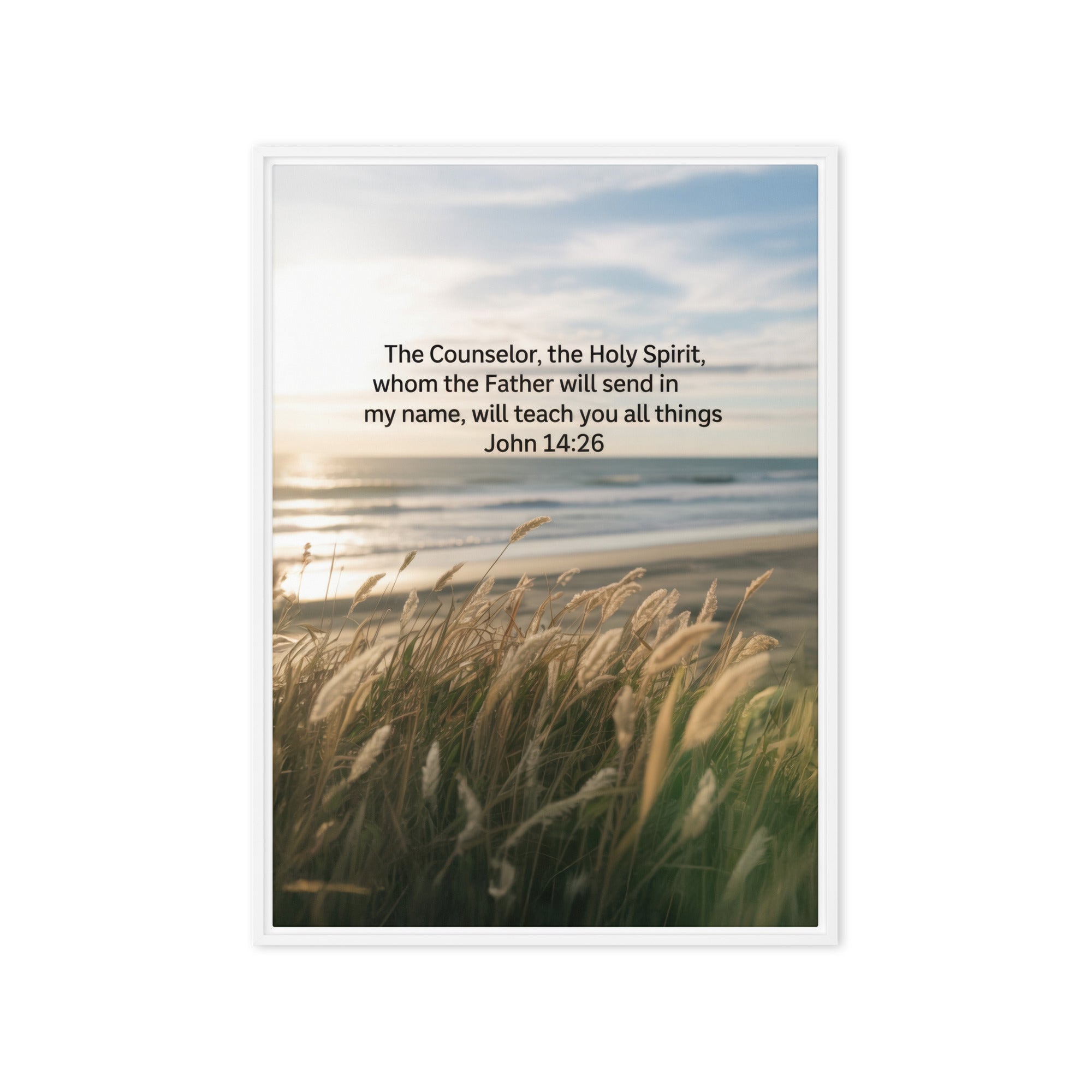 John 14:26 Bible Verse in my name Framed Canvas White 20″×28″