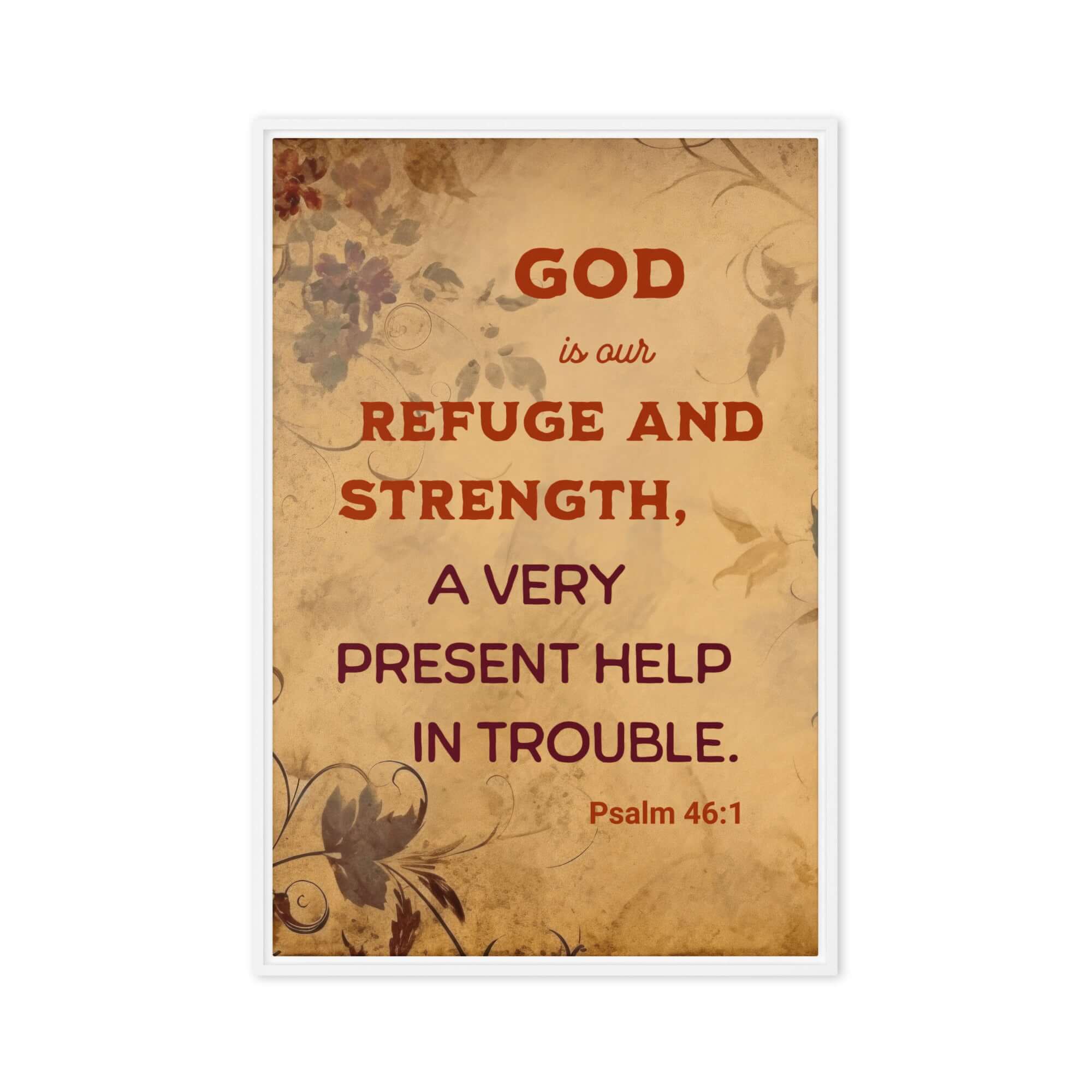 Psalm 46:1 Bible Verse, God is Our Refuge Framed Canvas Print Wall Art White 20″×30″