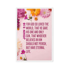 John 3:16 Bible Verse, For God So Loved Framed Canvas Print Wall Art White 20″×30″