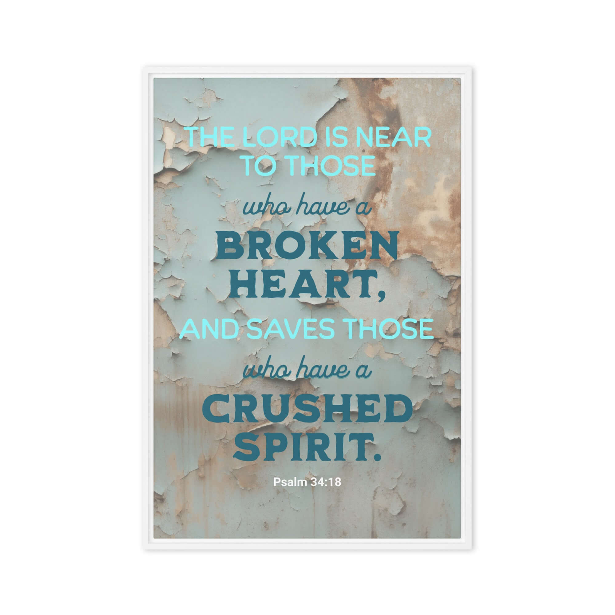 Psalm 34:18 Bible Verse, The LORD is Near Framed Canvas Print Wall Art White 20″×30″