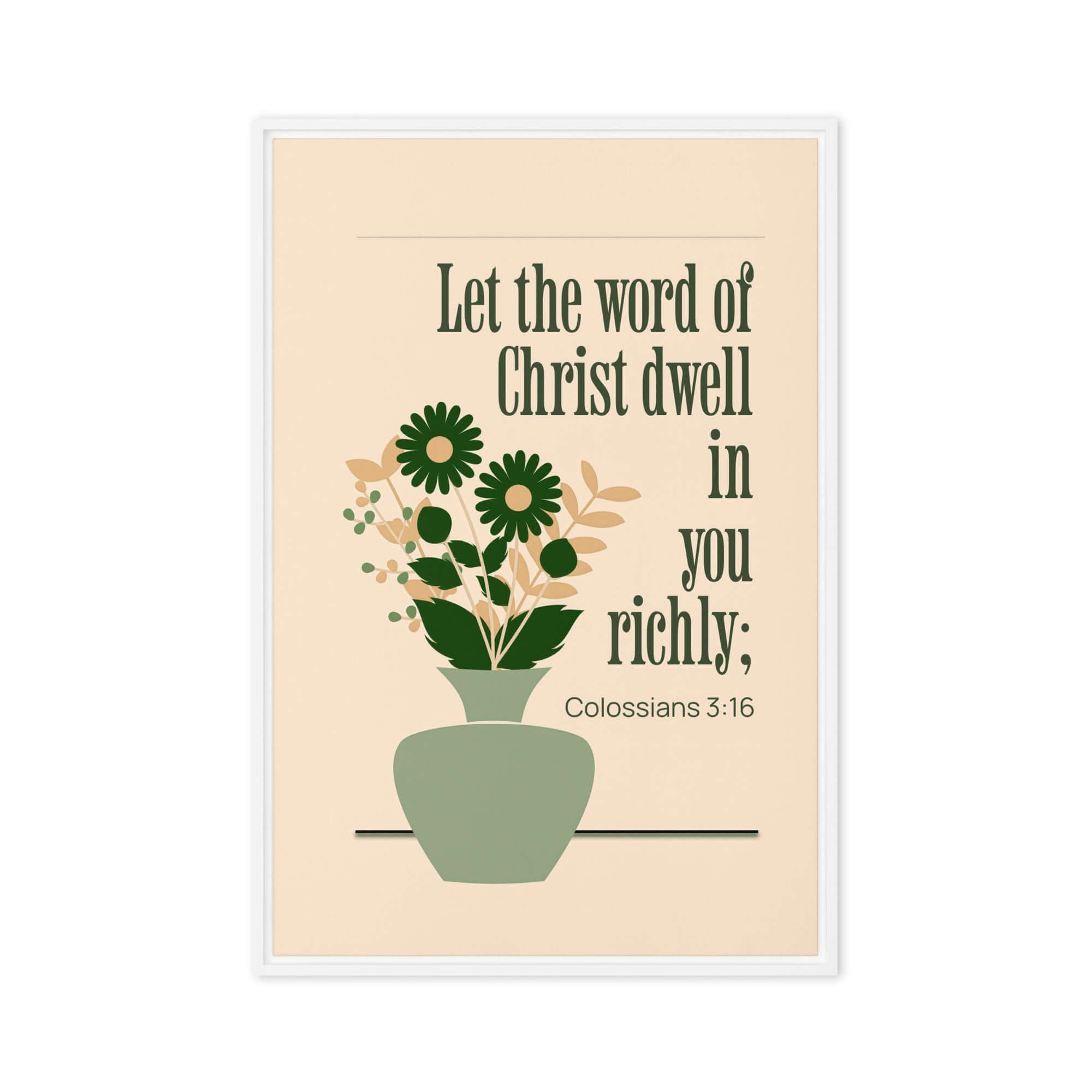 Colossians 3:16 Bible Verse, word of Christ Framed Canvas Print Wall Art White 20″×30″