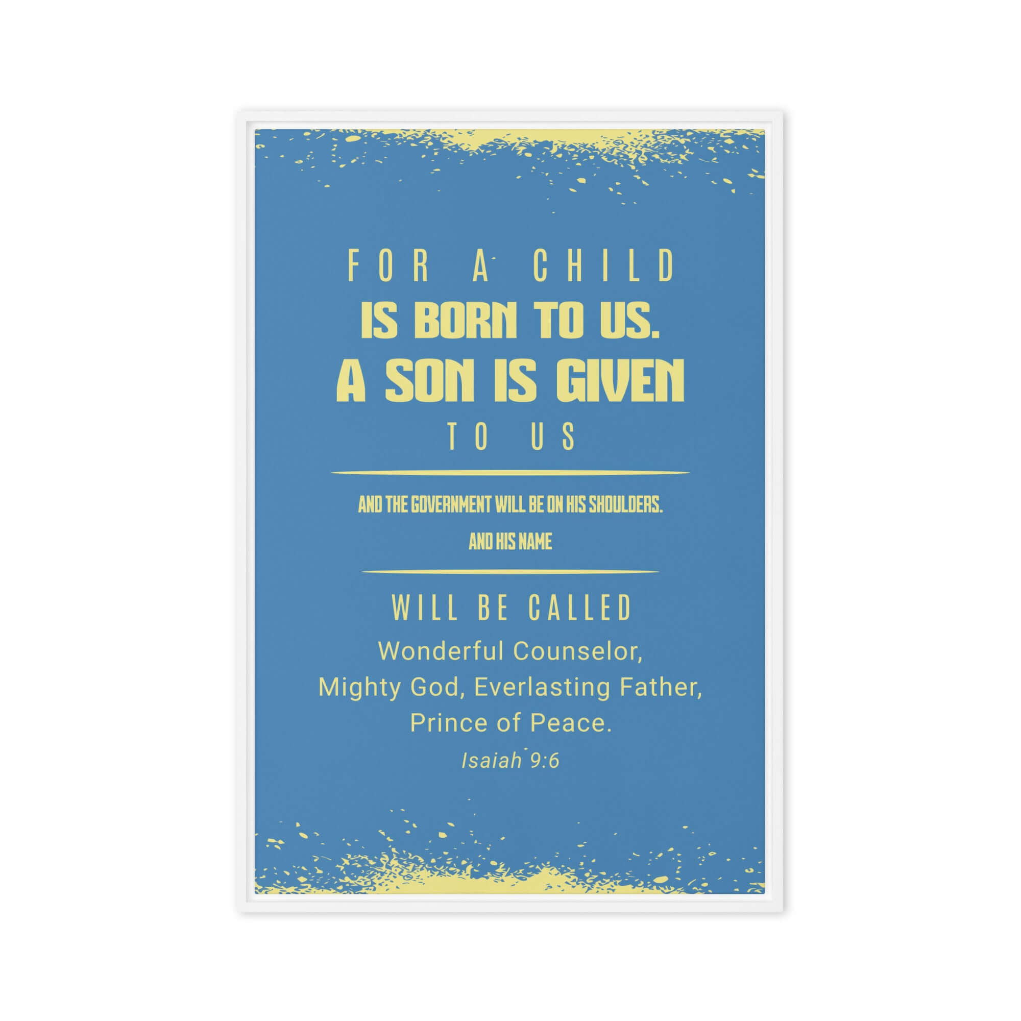 Isaiah 9:6 Bible Verse, Mighty God Framed Canvas Print Wall Art White 20″×30″