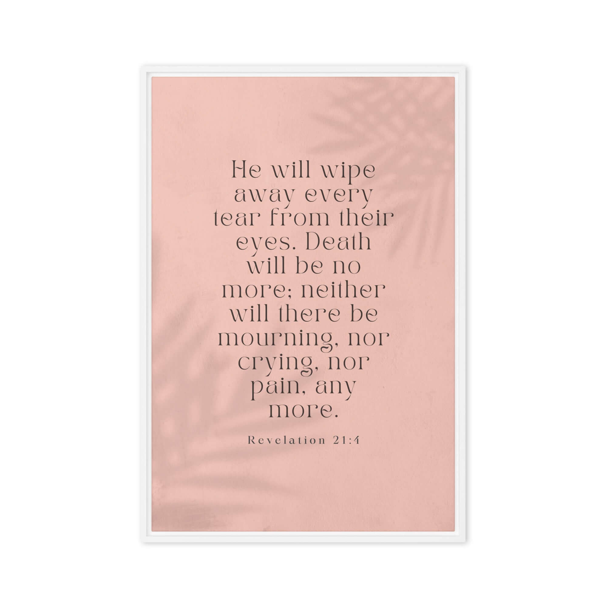 Revelation 21:4 Bible Verse, their eyes Framed Canvas Print Wall Art White 20″×30″