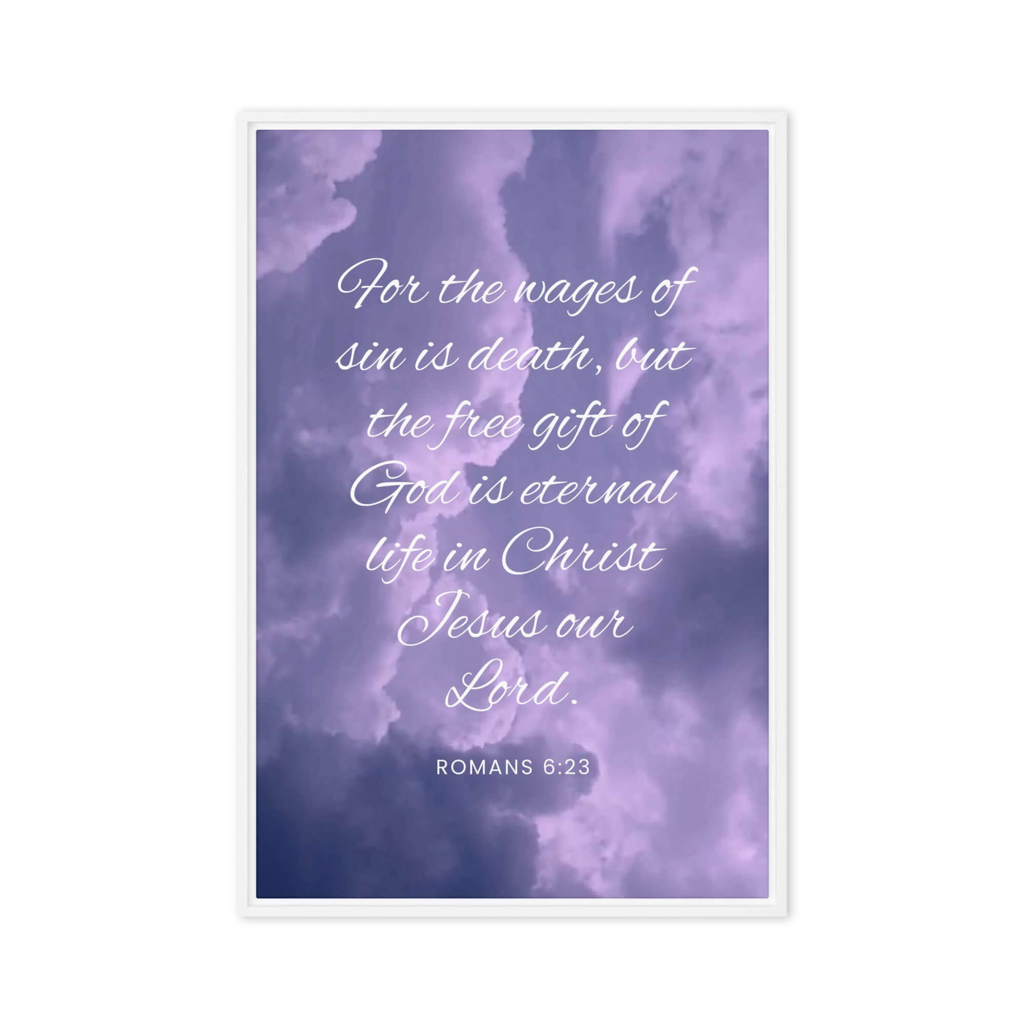 Romans 6:23 Bible Verse, free gift Framed Canvas Print Wall Art White 20″×30″