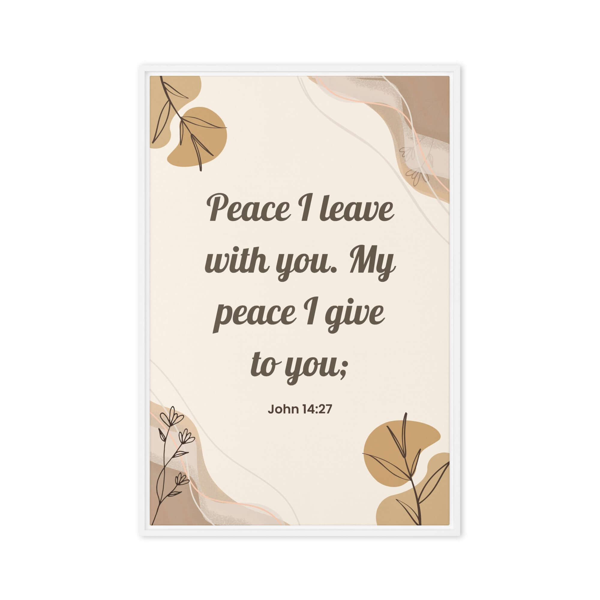 John 14:27 Bible Verse, Peace I Framed Canvas Print Wall Art White 20″×30″