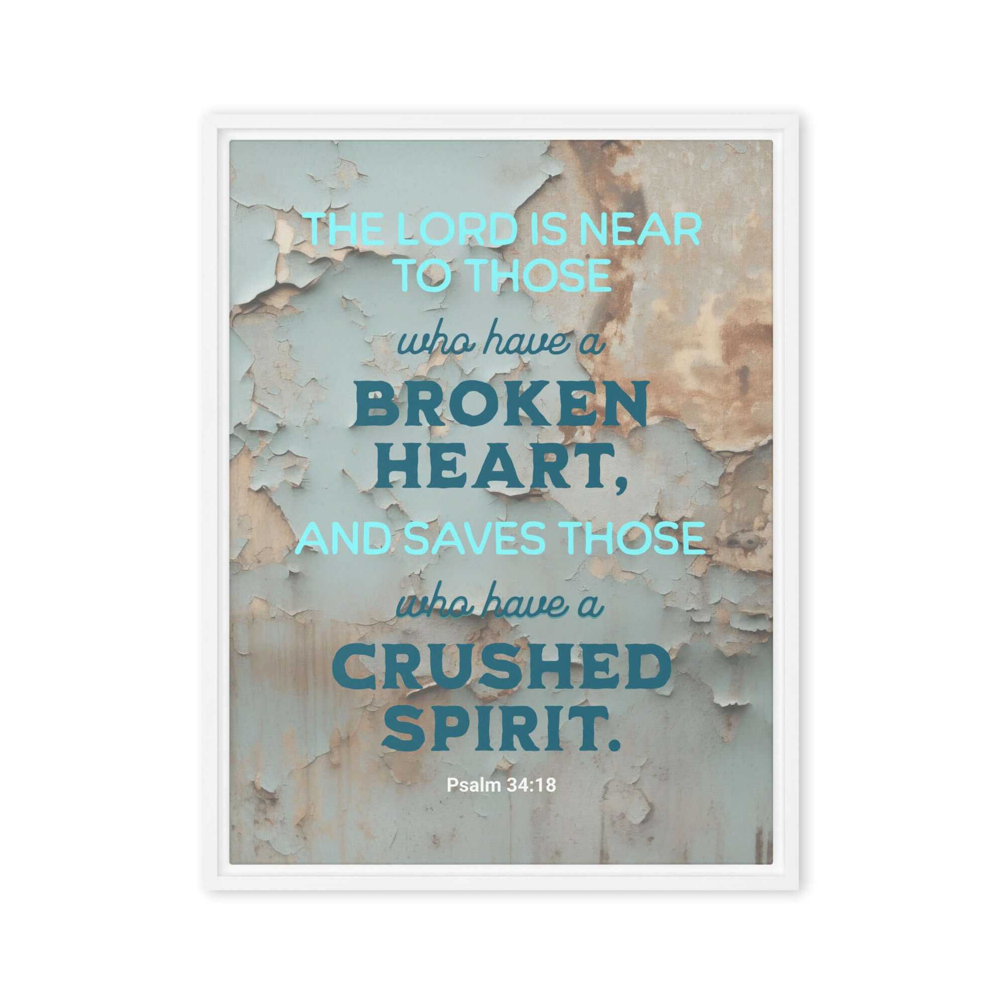 Psalm 34:18 Bible Verse, The LORD is Near Framed Canvas Print Wall Art White 24″×32″