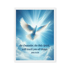 John 14:26 Bible Verse, Holy Spirit Dove Framed Canvas Print Wall Art White 24″×32″