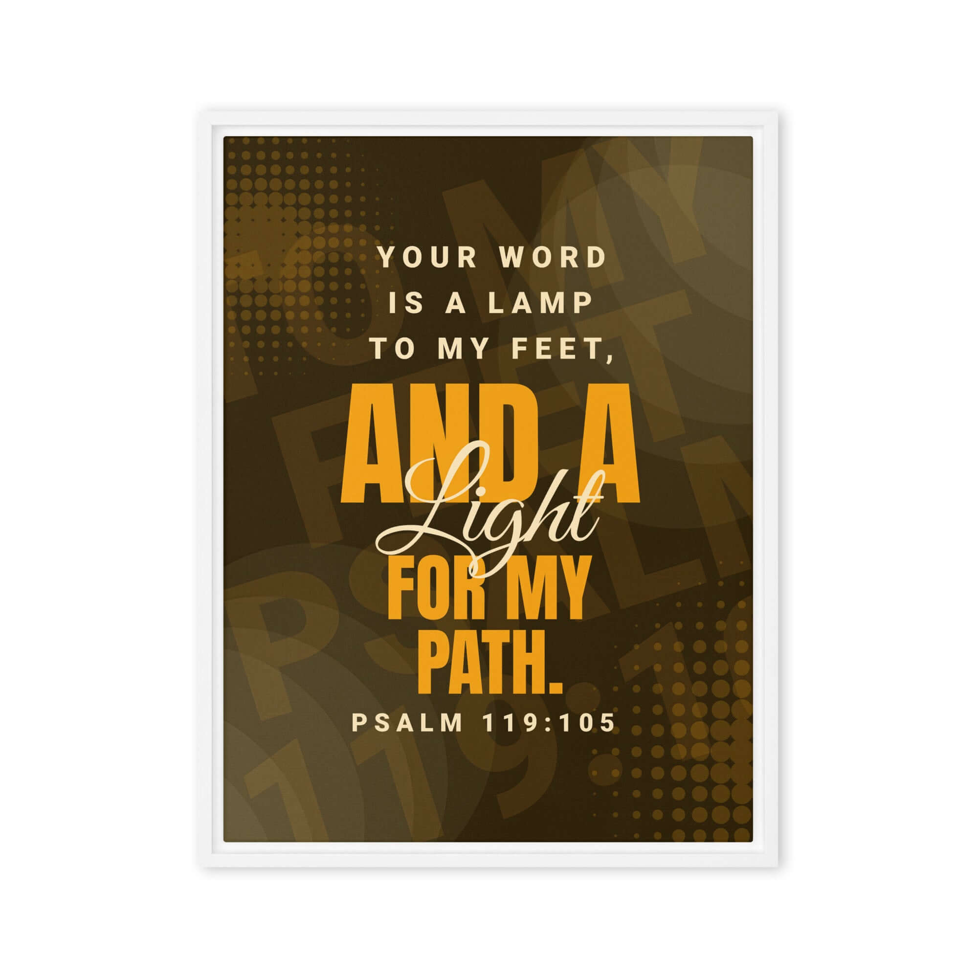Psalm 119:105 Bible Verse, lamp to my feet Framed Canvas Print Wall Art White 24″×32″