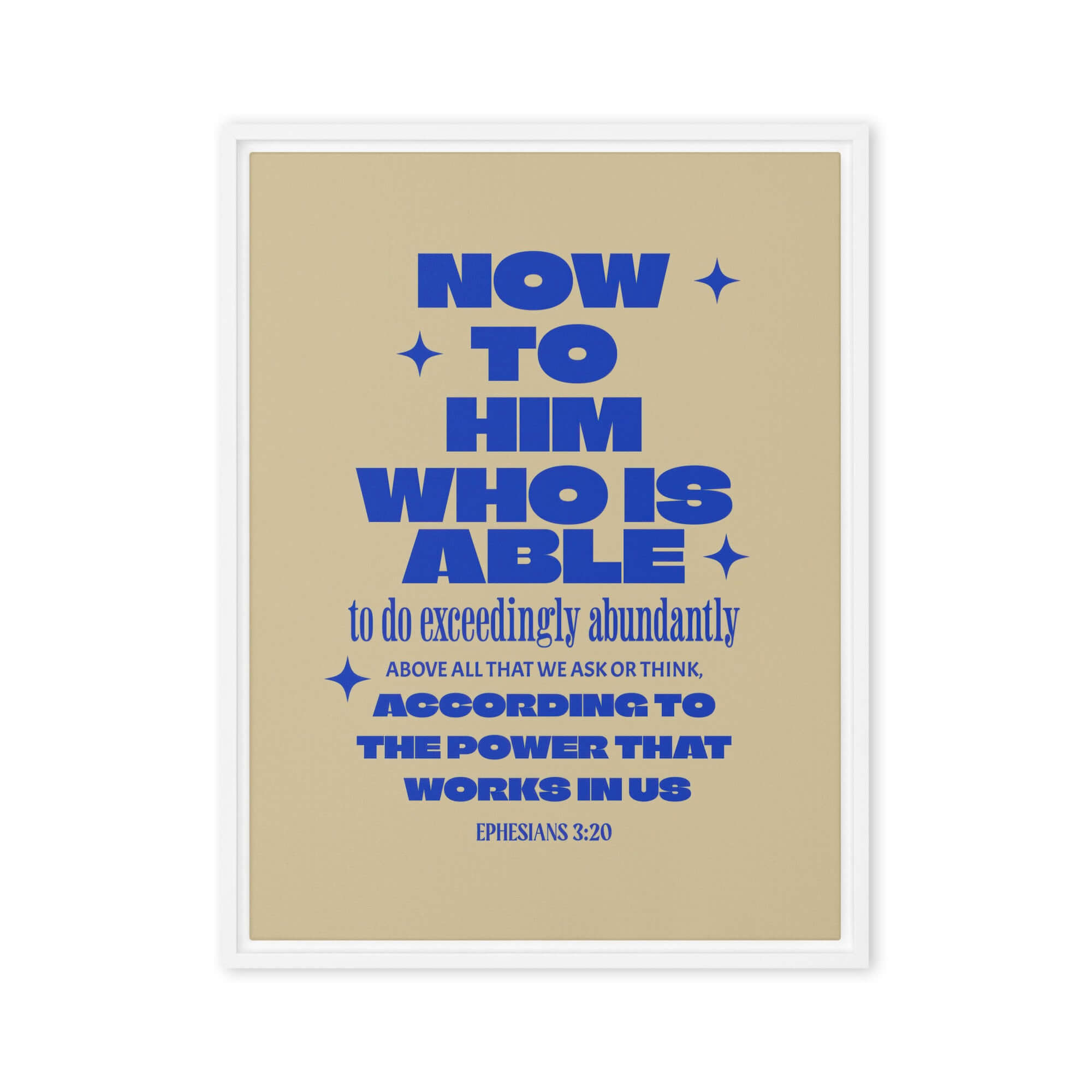 Ephesians 3:20 Bible Verse, power in us Framed Canvas Print Wall Art White 24″×32″