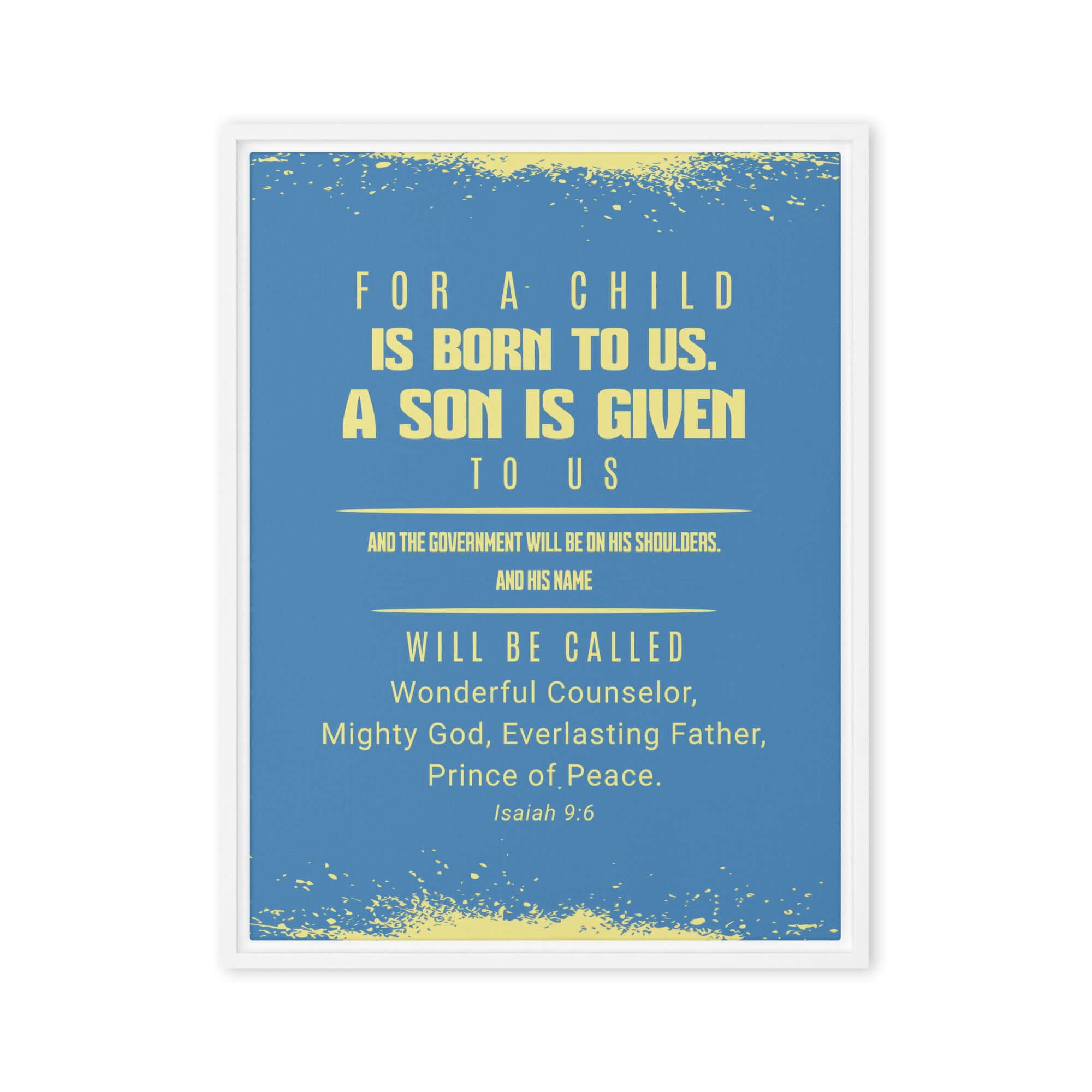 Isaiah 9:6 Bible Verse, Mighty God Framed Canvas Print Wall Art White 24″×32″