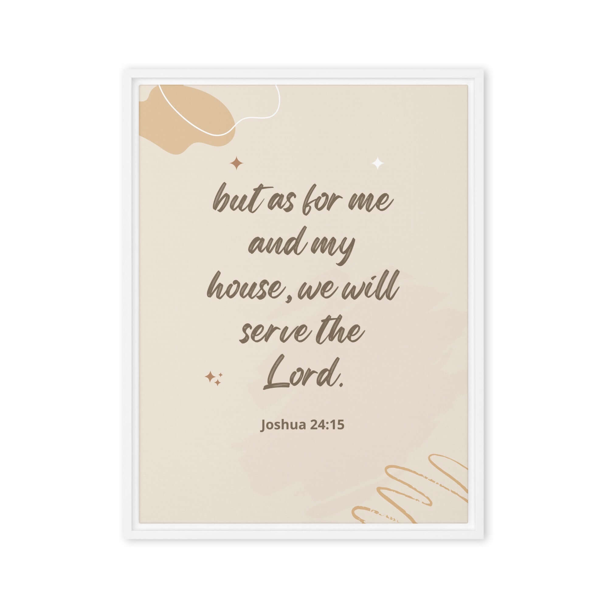 Joshua 24:15 Bible Verse, will serve Framed Canvas Print Wall Art White 24″×32″