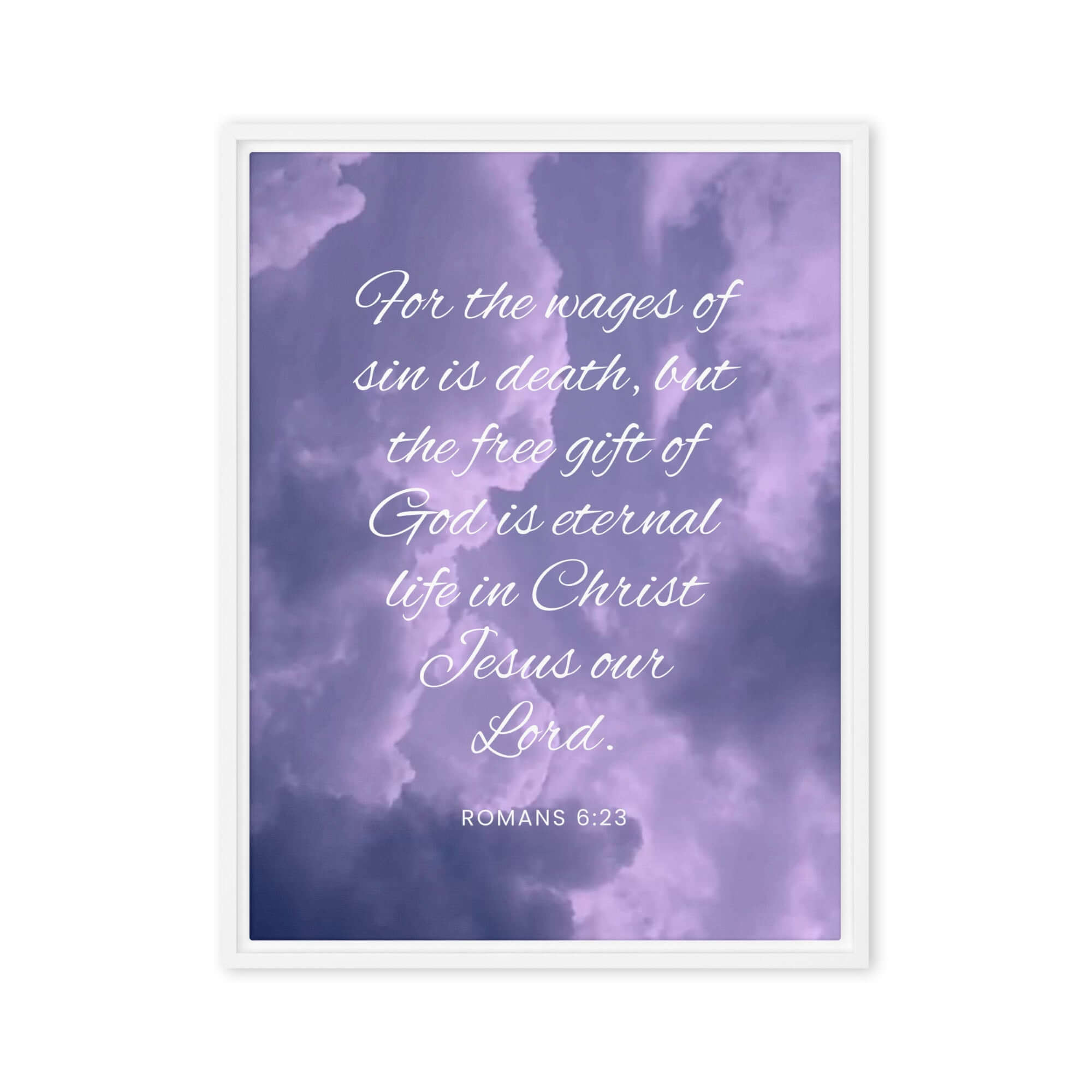 Romans 6:23 Bible Verse, free gift Framed Canvas Print Wall Art White 24″×32″