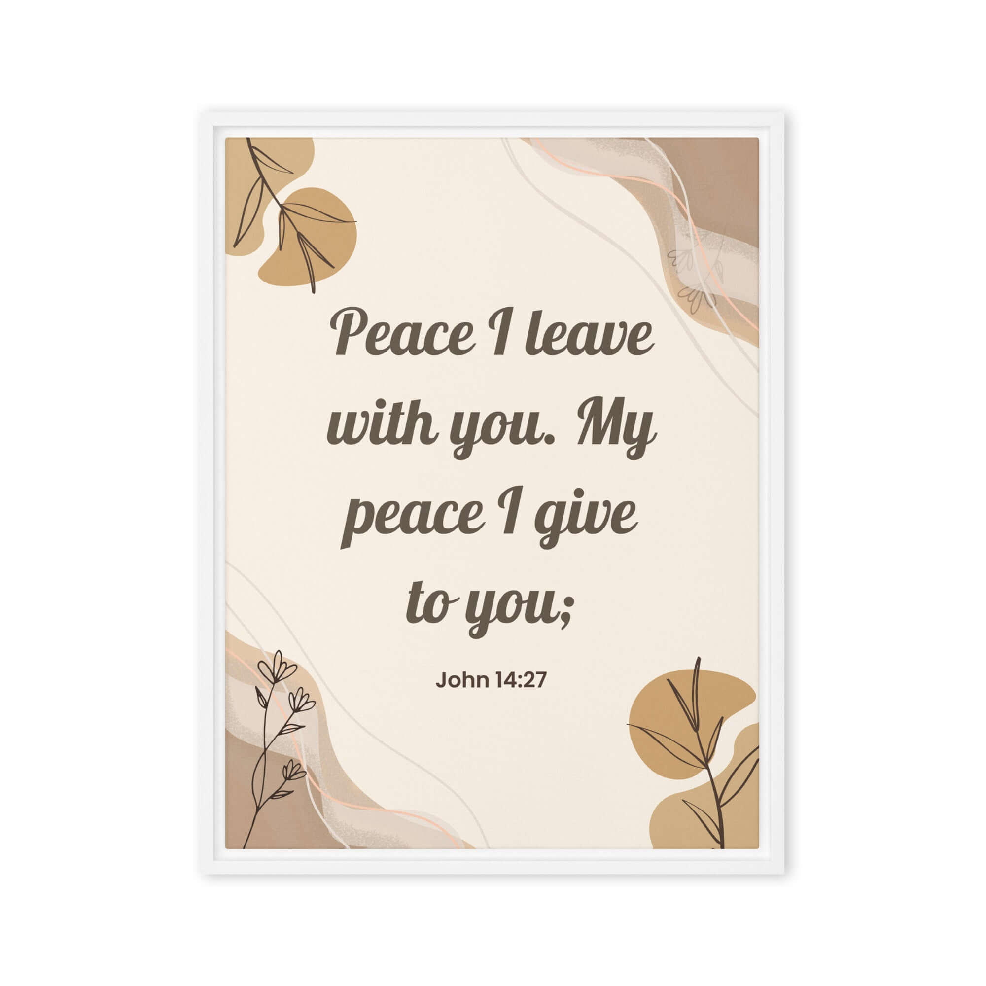 John 14:27 Bible Verse, Peace I Framed Canvas Print Wall Art White 24″×32″