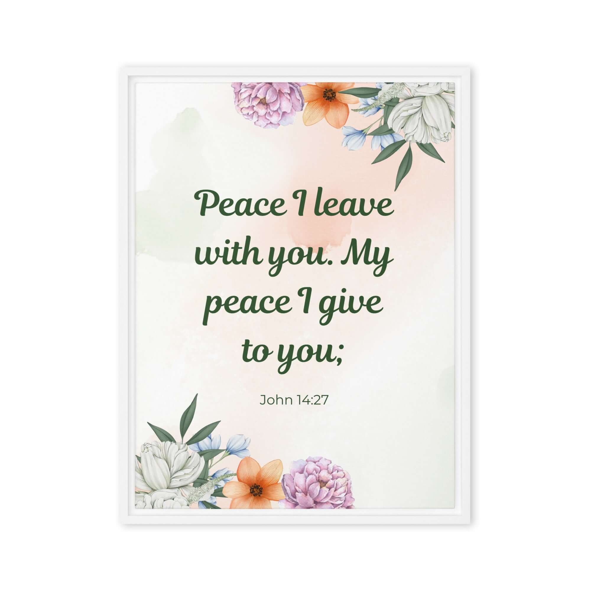 John 14:27 Bible Verse, with you Framed Canvas Print Wall Art White 24″×32″