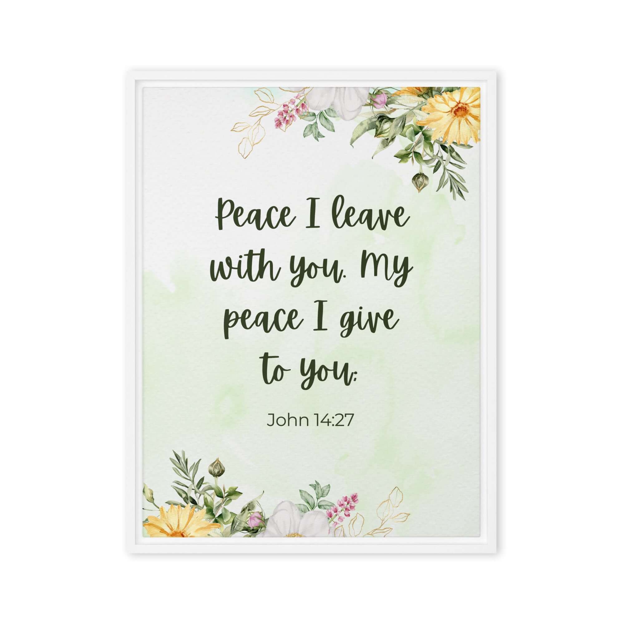 John 14:27 Bible Verse, My peace Framed Canvas Print Wall Art White 24″×32″