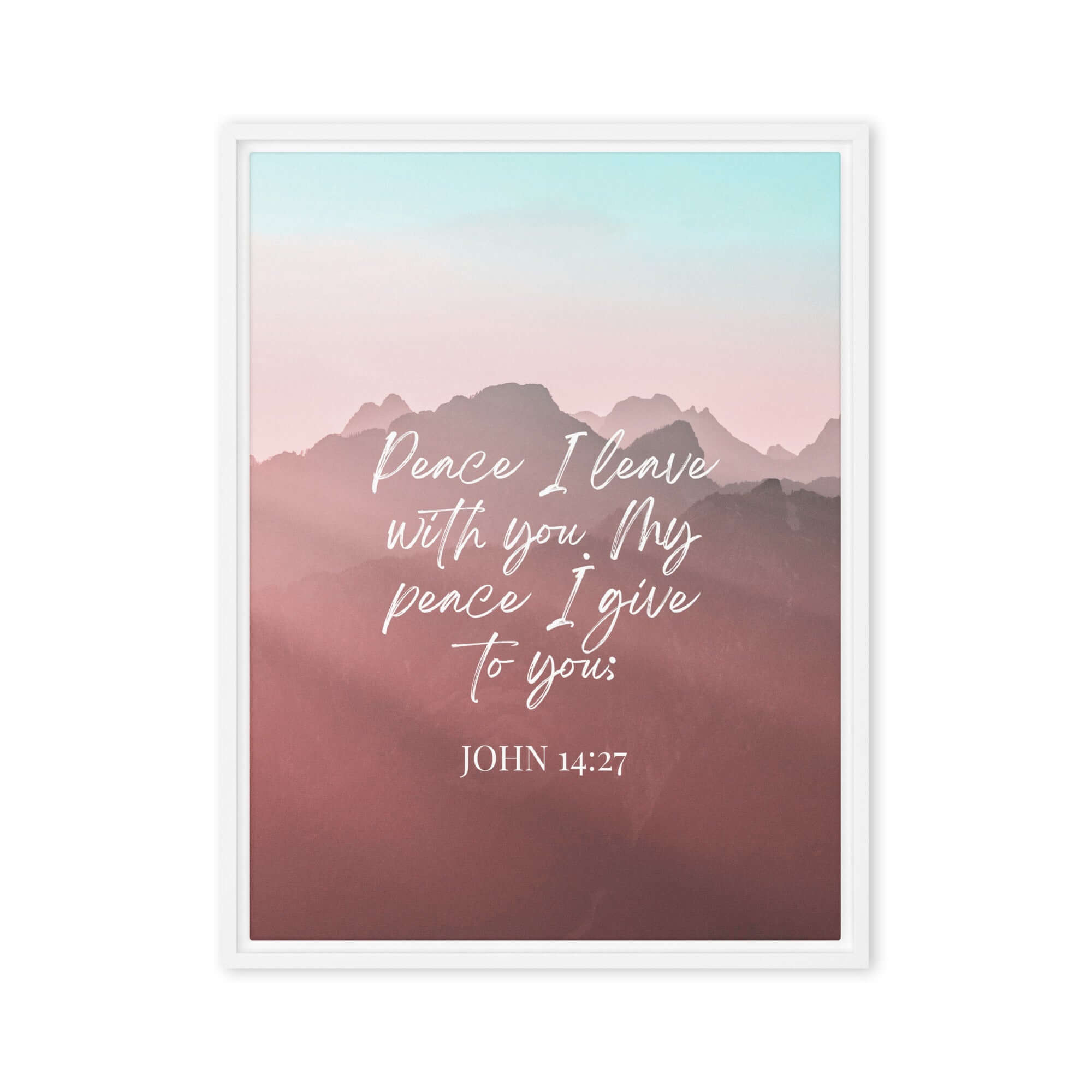 John 14:27 Bible Verse, I give you Framed Canvas Print Wall Art White 24″×32″