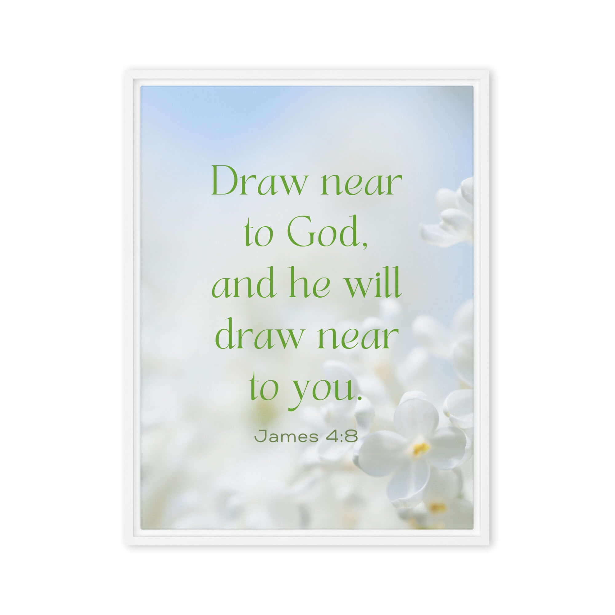 James 4:8 Bible Verse, Draw near Framed Canvas Print Wall Art White 24″×32″