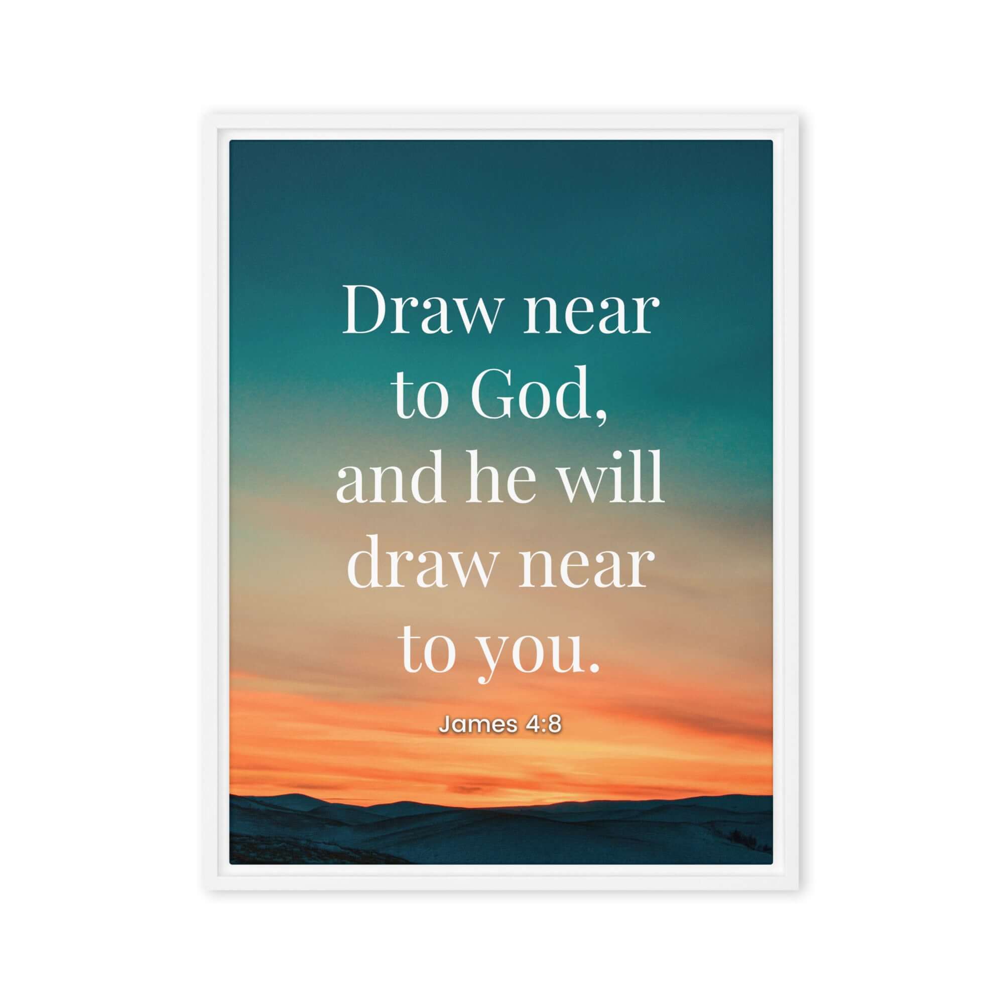 James 4:8 Bible Verse, near to God Framed Canvas Print Wall Art White 24″×32″