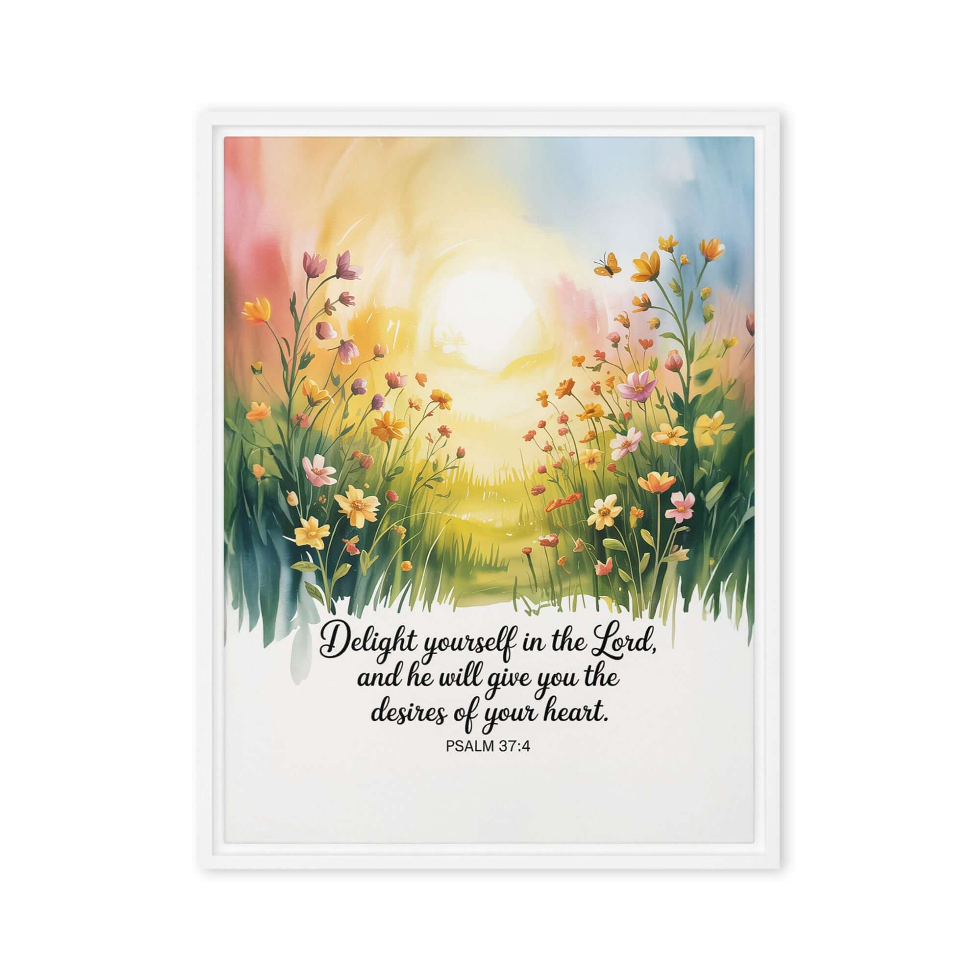 Psalm 37:4 Bible Verse, will give Framed Canvas White 24″×32″