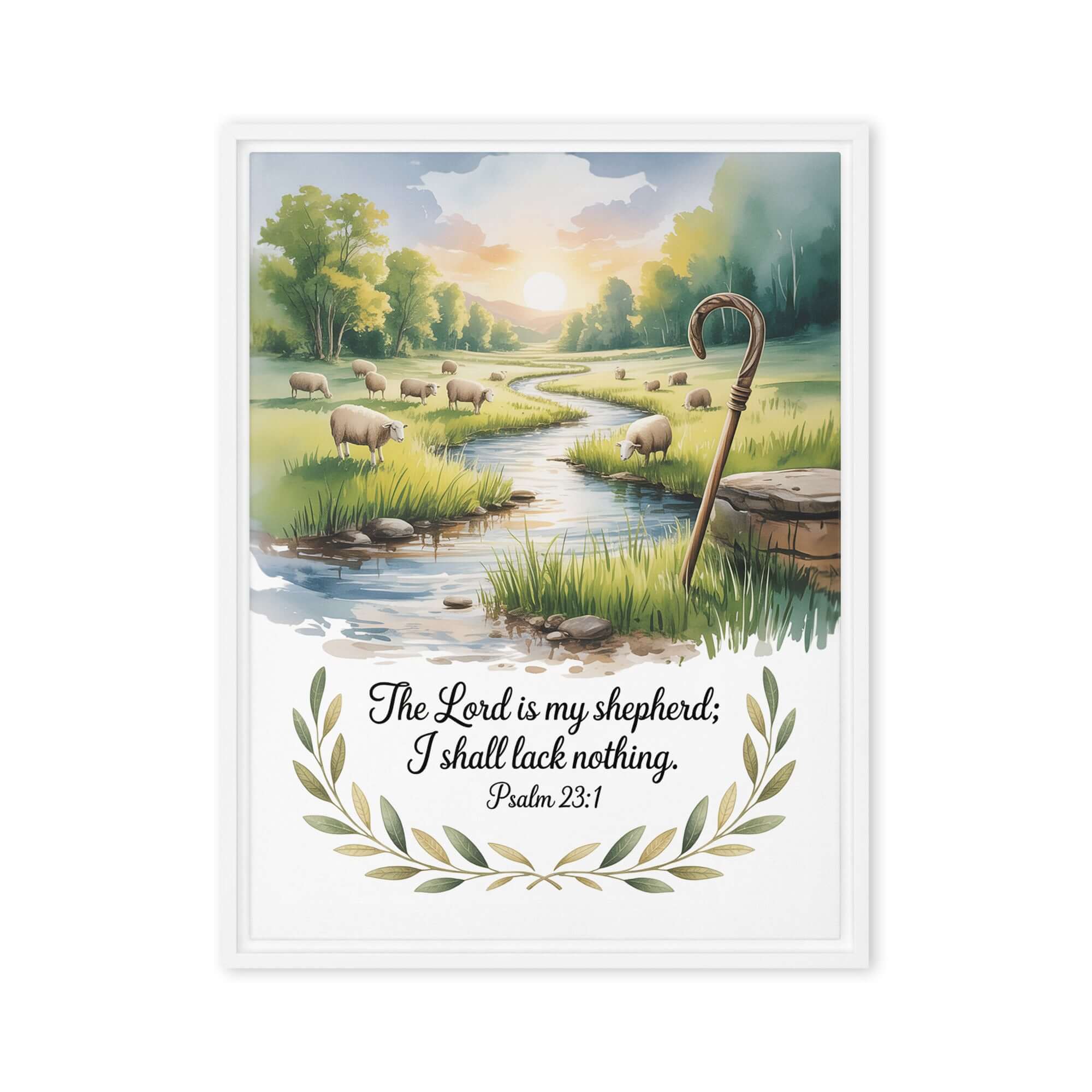Psalm 23:1 Bible Verse, is my Framed Canvas White 24″×32″