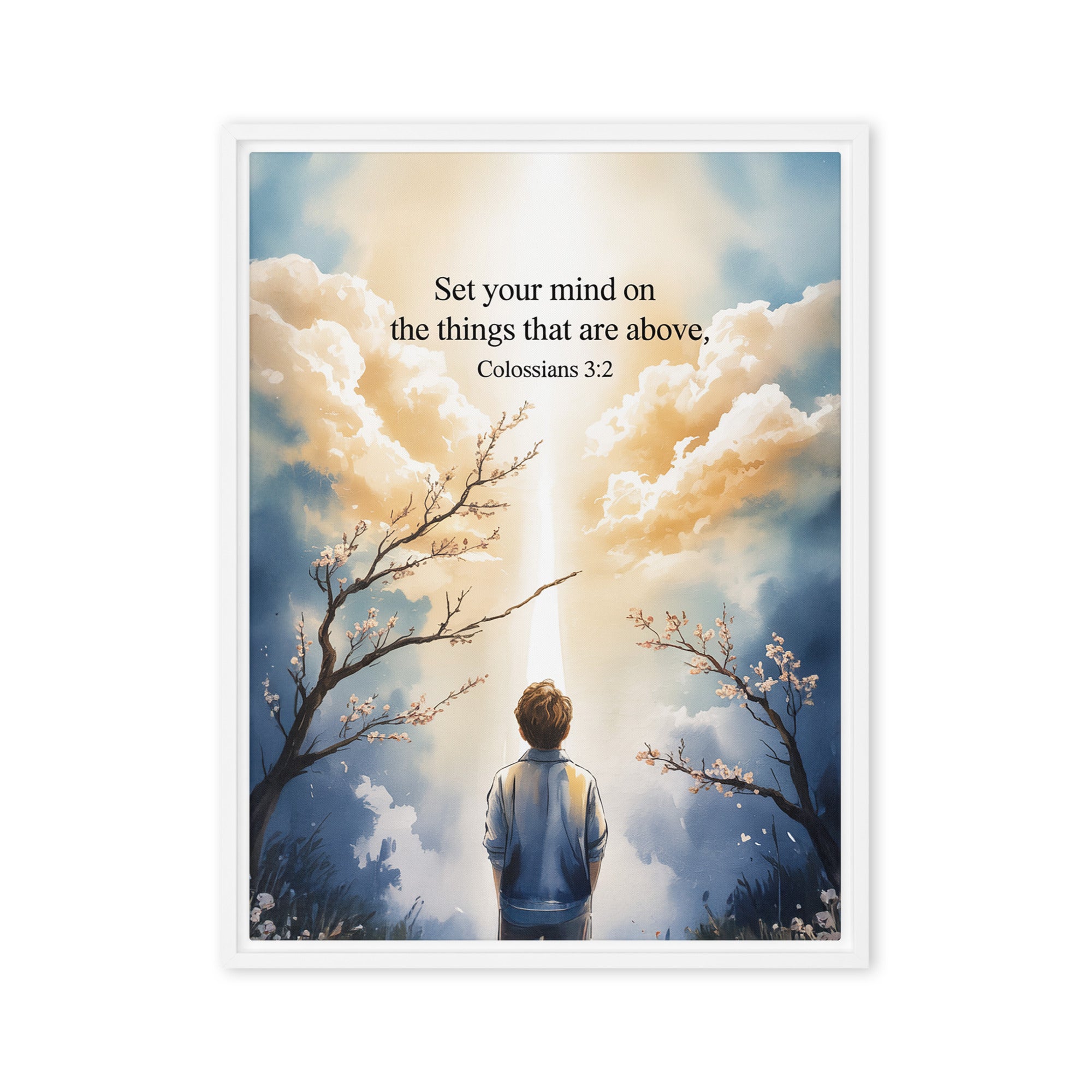 Colossians 3:2 Bible Verse the things Framed Canvas White 24″×32″