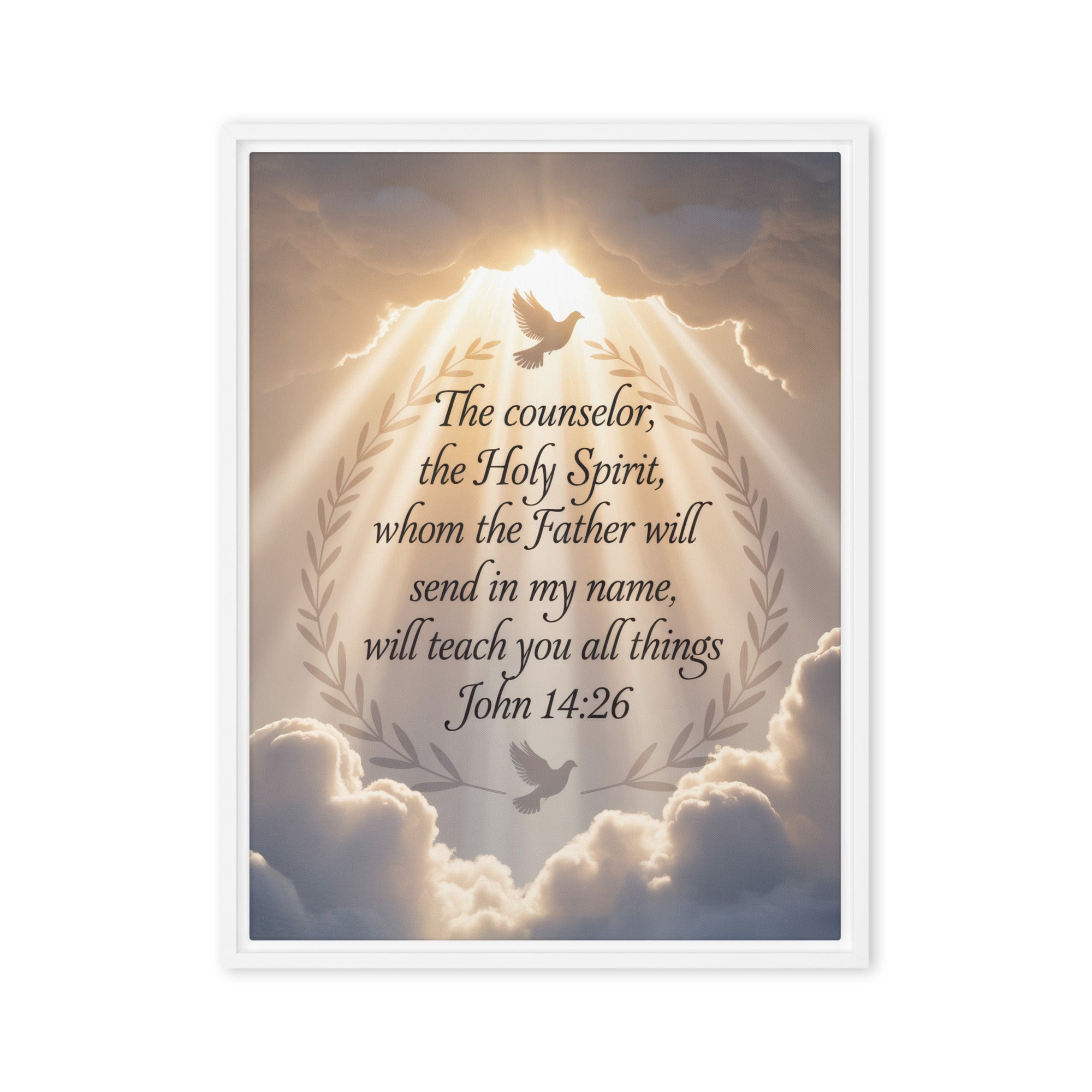 John 14:26 Bible Verse Counselor Framed Canvas White 24″×32″