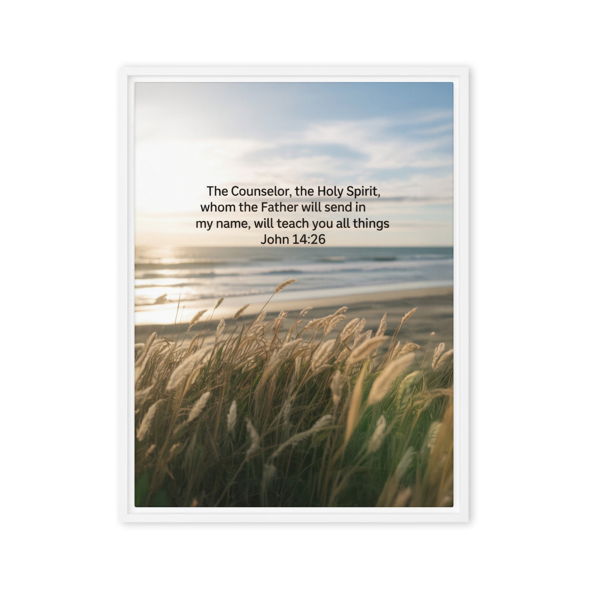 John 14:26 Bible Verse in my name Framed Canvas White 24″×32″