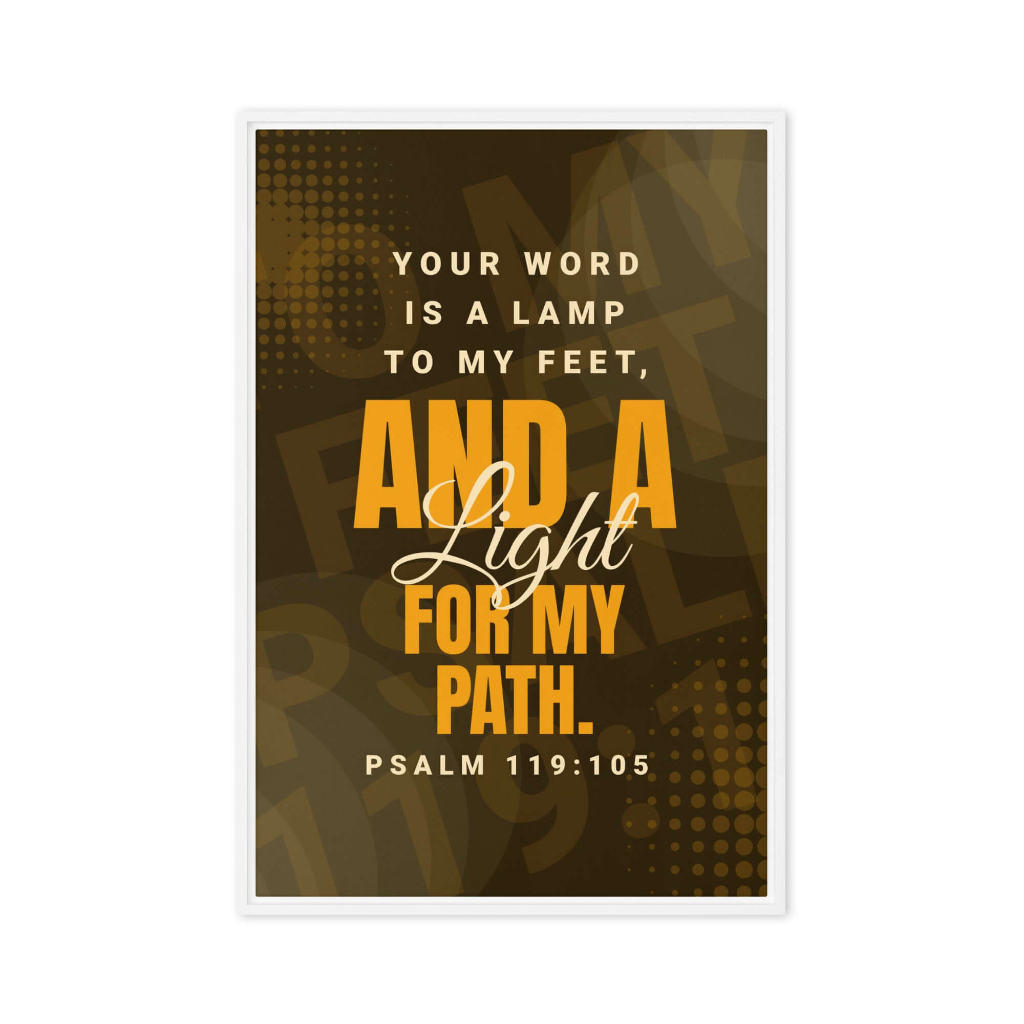Psalm 119:105 Bible Verse, lamp to my feet Framed Canvas Print Wall Art White 24″×36″