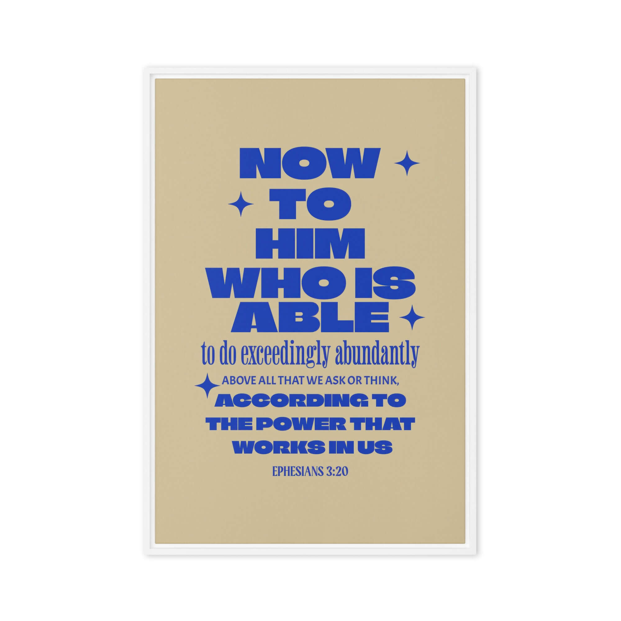 Ephesians 3:20 Bible Verse, power in us Framed Canvas Print Wall Art White 24″×36″