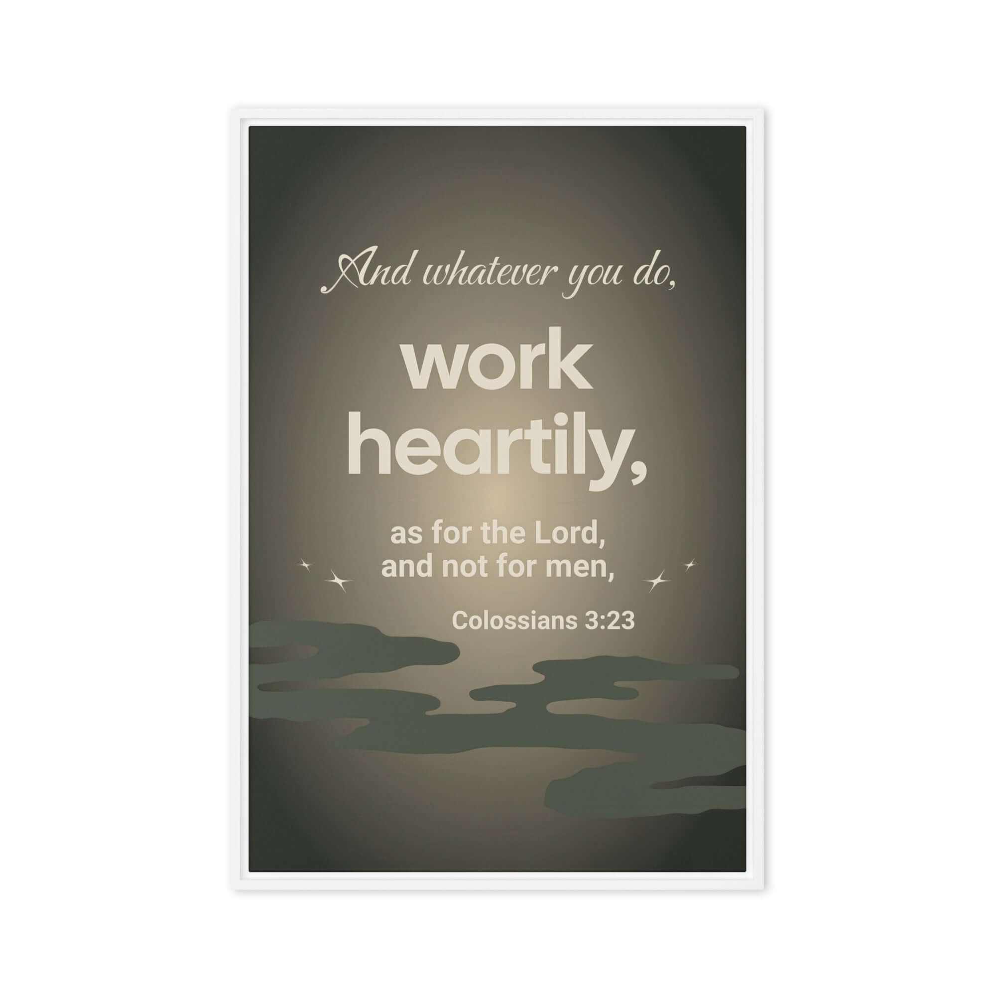 Colossians 3:23 Bible Verse, as for the Lord Framed Canvas Print Wall Art White 24″×36″