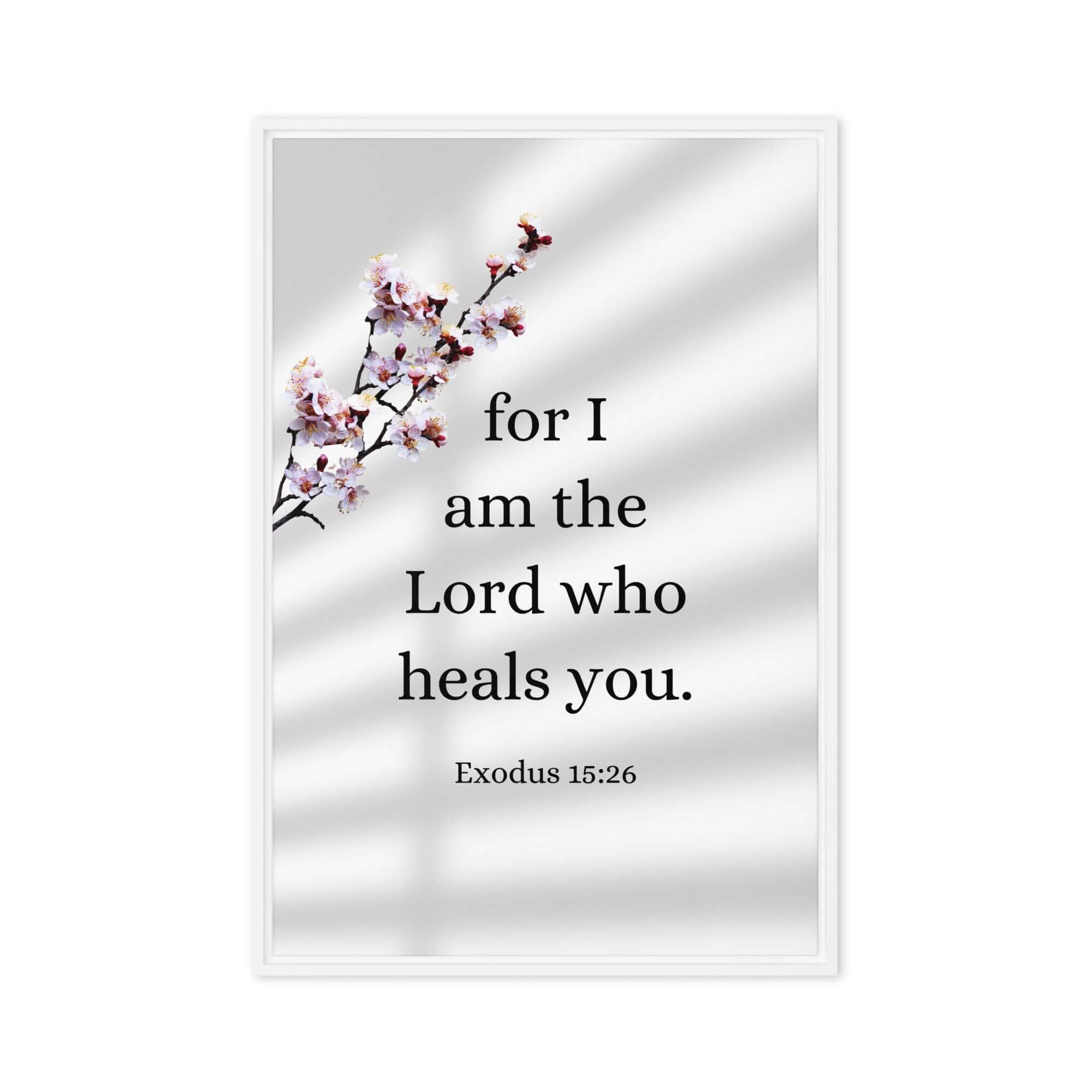 Exodus 15:26 Bible Verse, diligently listen Framed Canvas Print Wall Art White 24″×36″