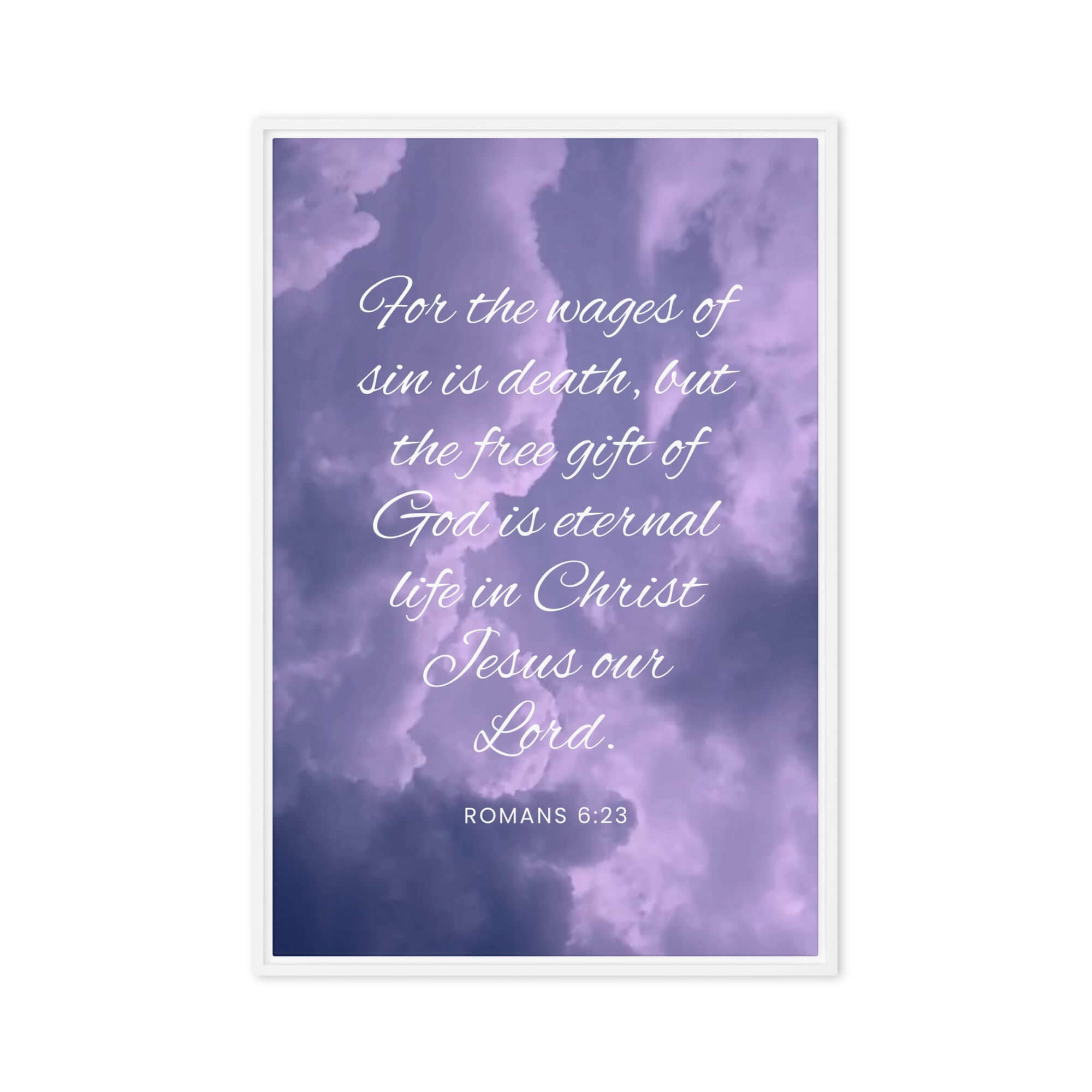 Romans 6:23 Bible Verse, free gift Framed Canvas Print Wall Art White 24″×36″