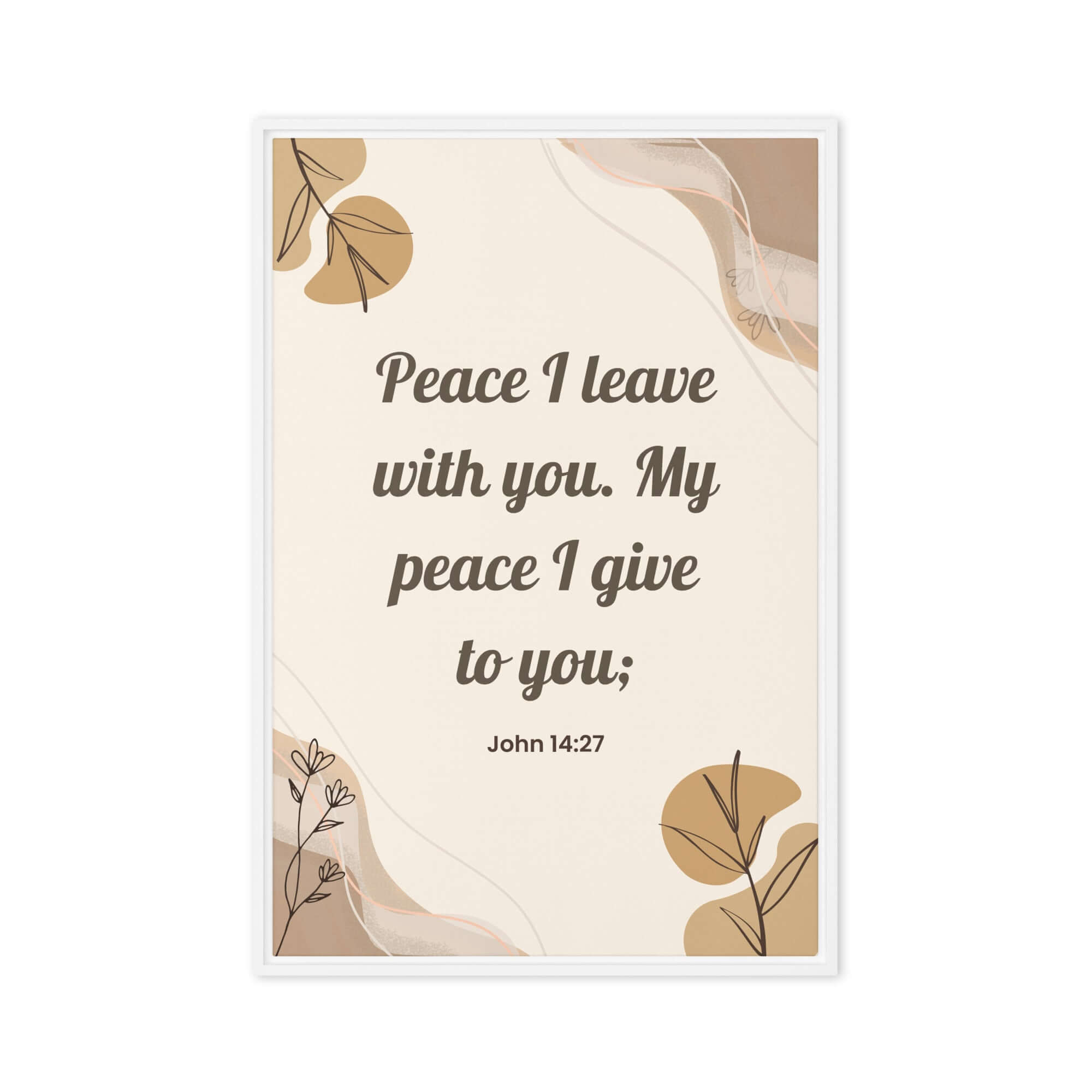 John 14:27 Bible Verse, Peace I Framed Canvas Print Wall Art White 24″×36″