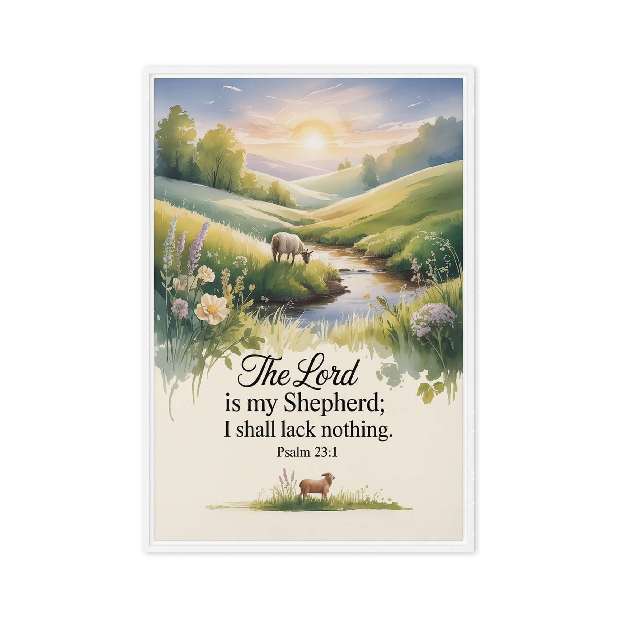 Psalm 23:1 Bible Verse, Lord Framed Canvas White 24″×36″