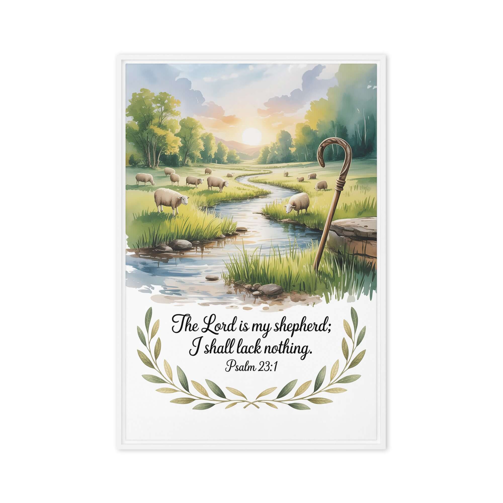 Psalm 23:1 Bible Verse, is my Framed Canvas White 24″×36″