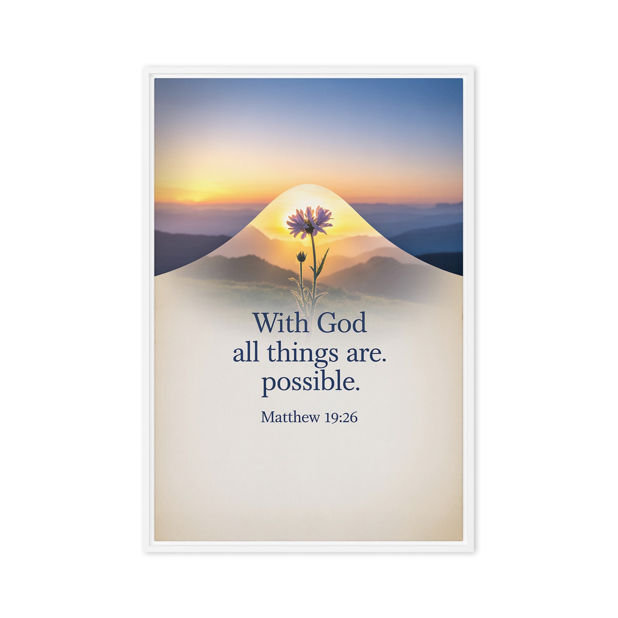 Matthew 19:26 Bible Verse at them Framed Canvas White 24″×36″