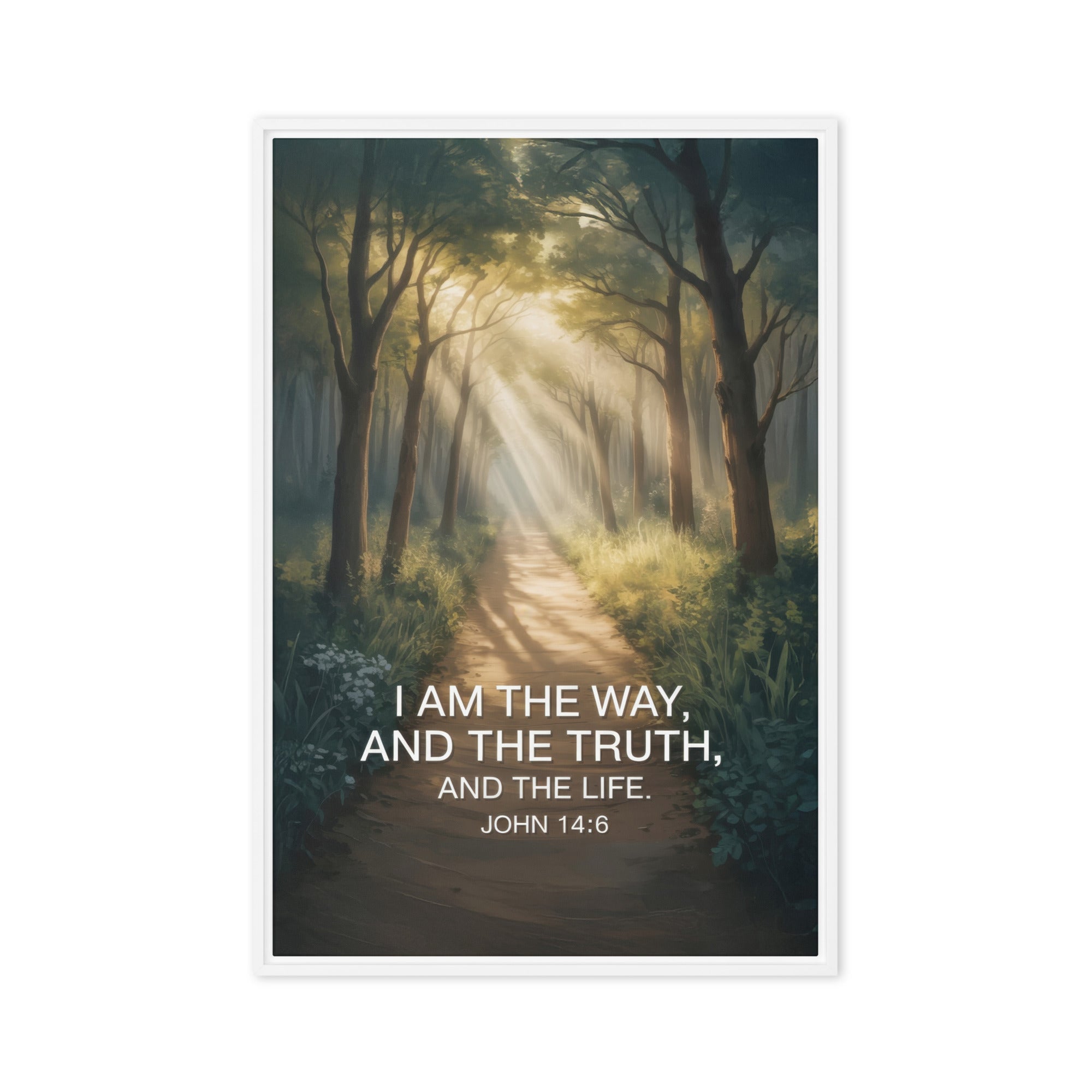 John 14:6 Bible Verse I Am Framed Canvas White 24″×36″