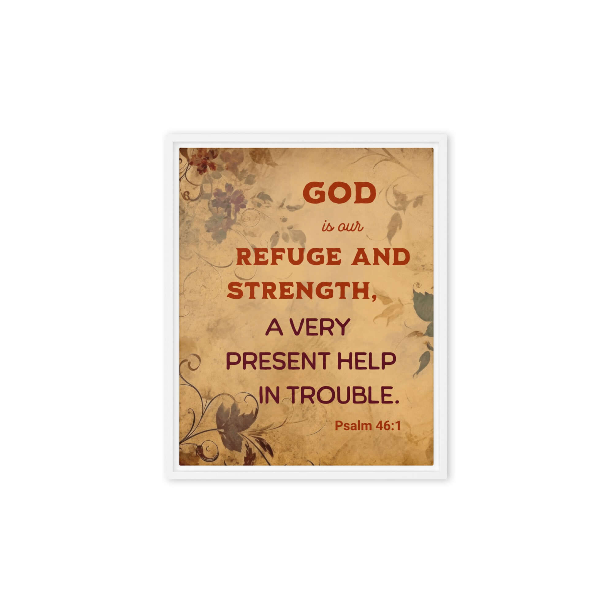 Psalm 46:1 Bible Verse, God is Our Refuge Framed Canvas Print Wall Art White 8″×10″