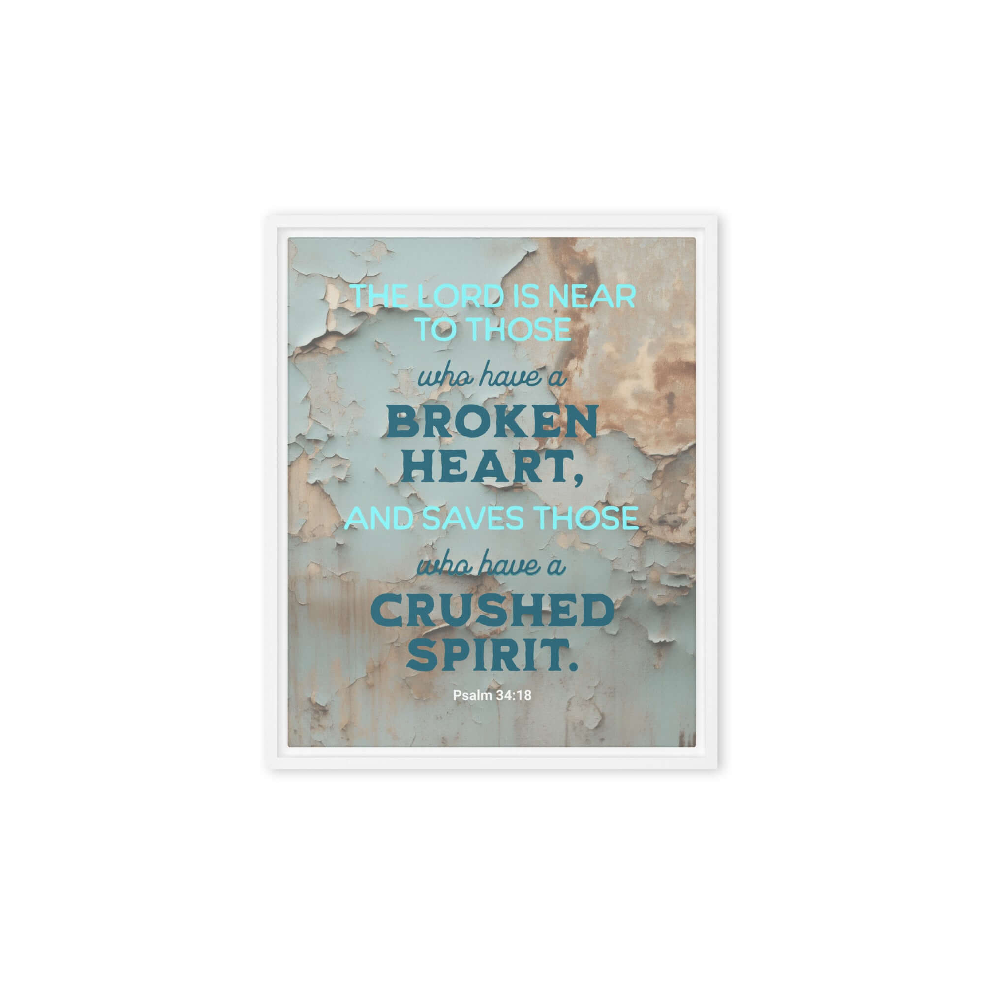 Psalm 34:18 Bible Verse, The LORD is Near Framed Canvas Print Wall Art White 8″×10″