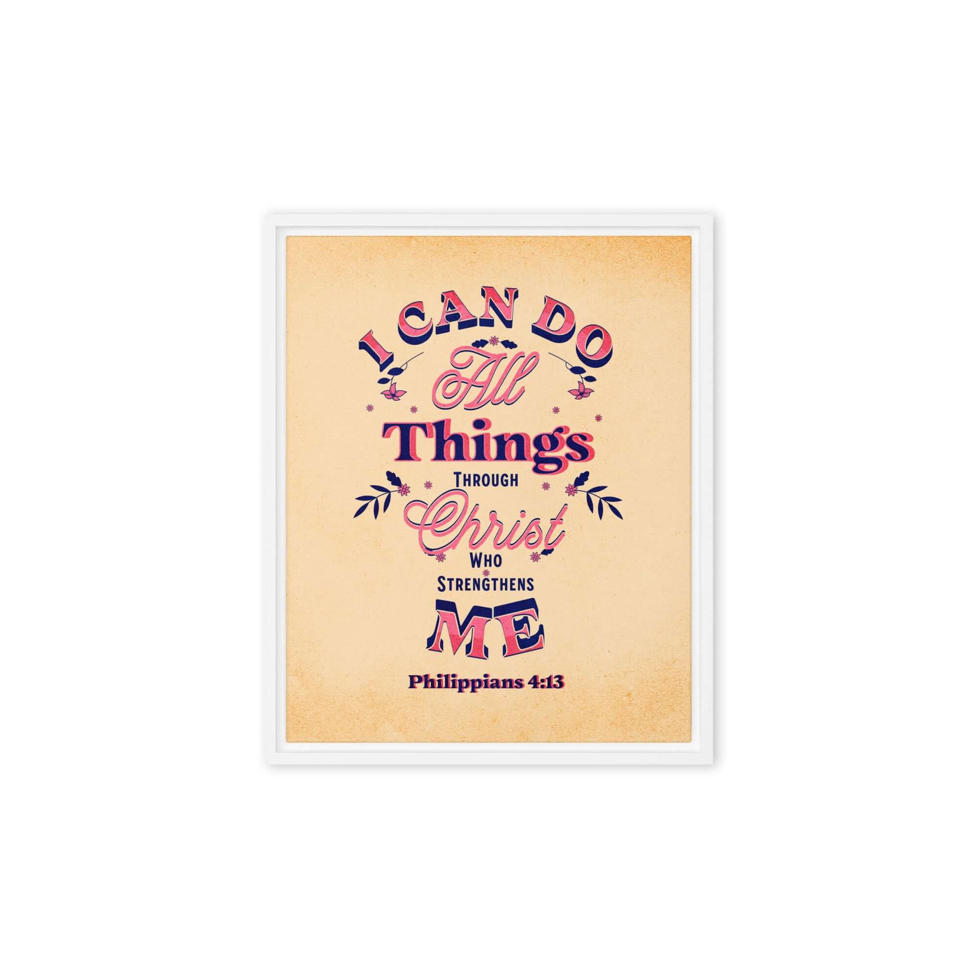 Philippians 4:13 Bible Verse, Christ Strengthens Me Framed Canvas Print Wall Art White 8″×10″