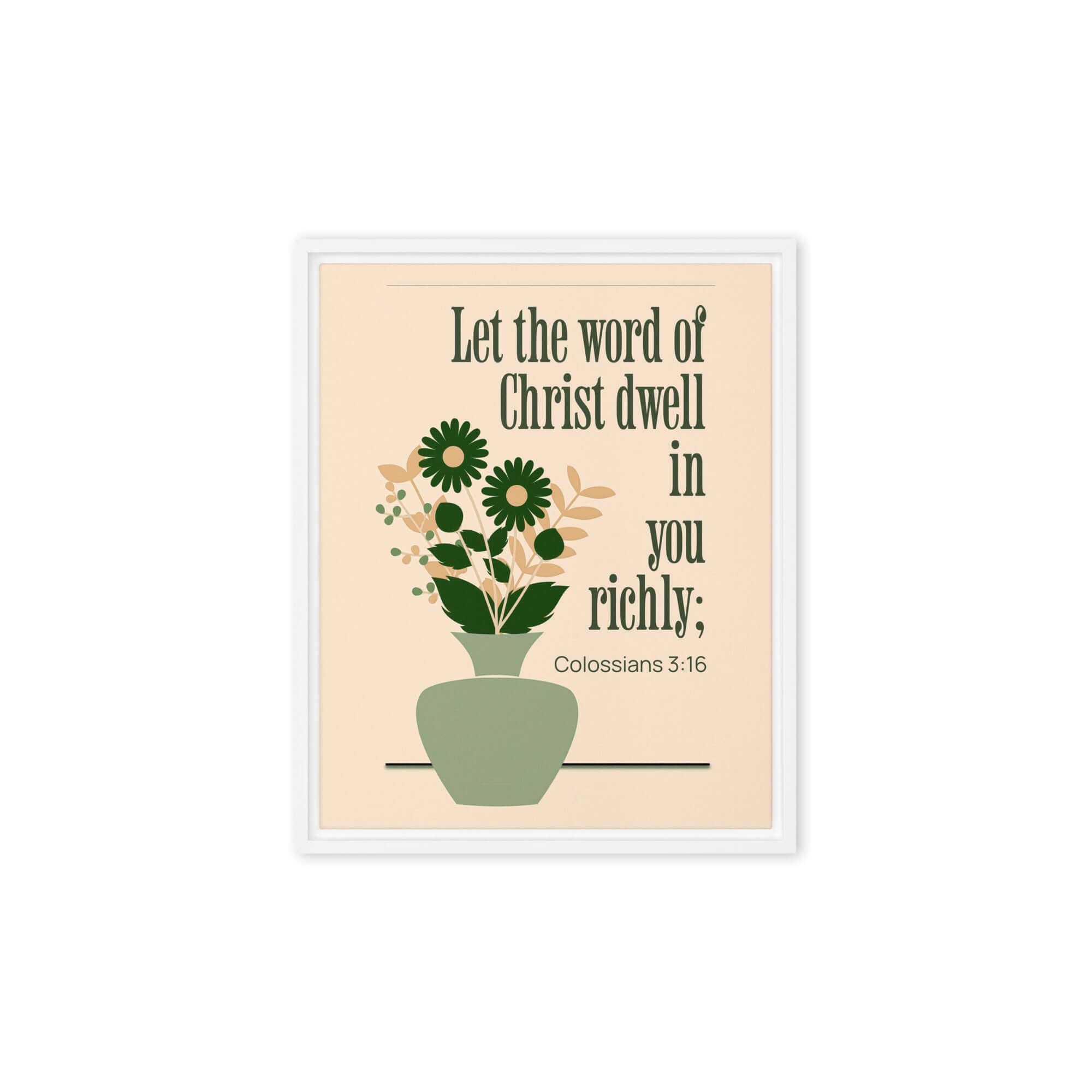 Colossians 3:16 Bible Verse, word of Christ Framed Canvas Print Wall Art White 8″×10″