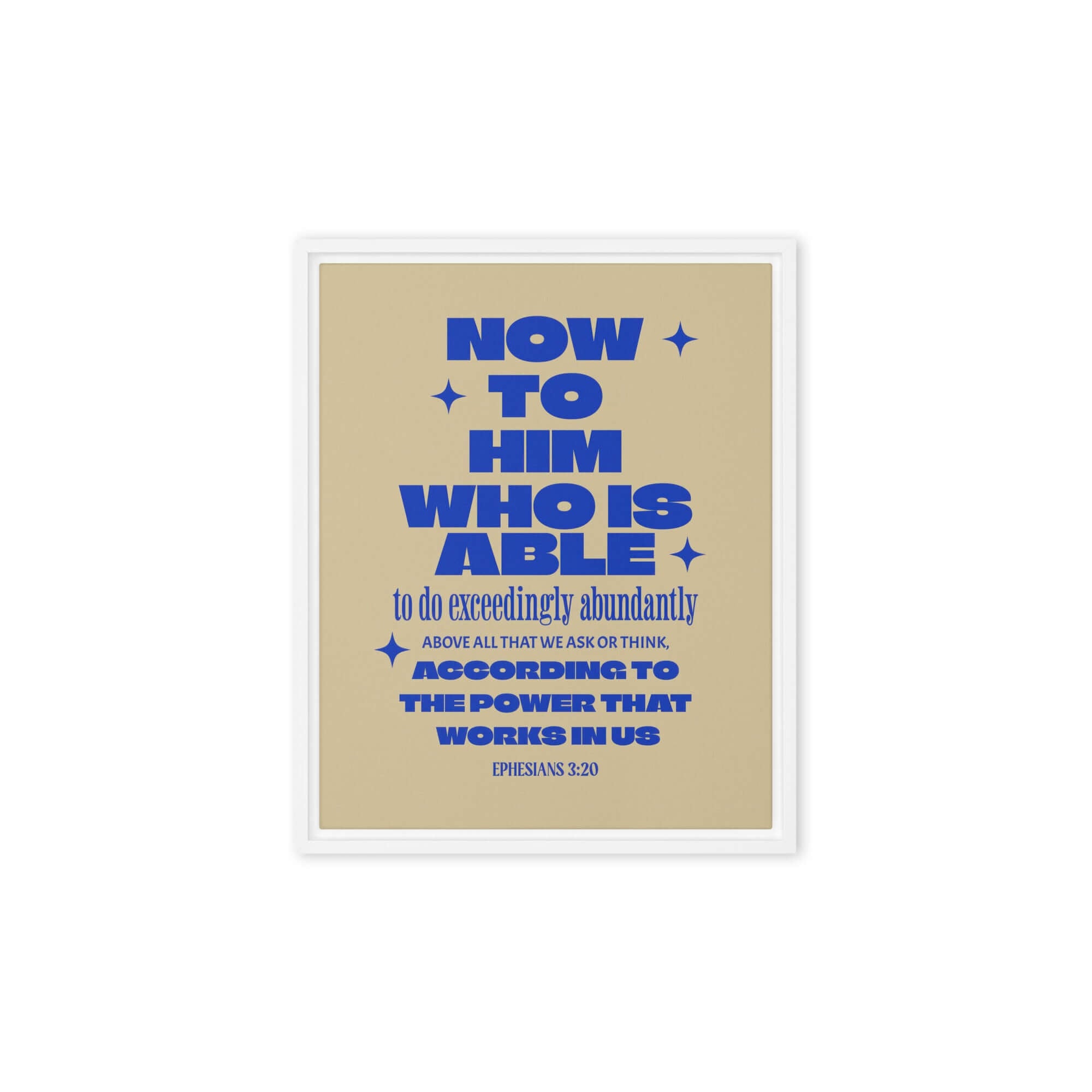 Ephesians 3:20 Bible Verse, power in us Framed Canvas Print Wall Art White 8″×10″