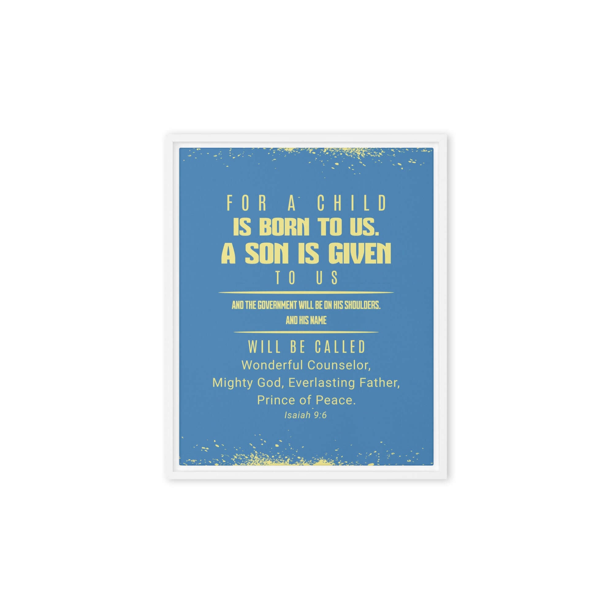 Isaiah 9:6 Bible Verse, Mighty God Framed Canvas Print Wall Art White 8″×10″