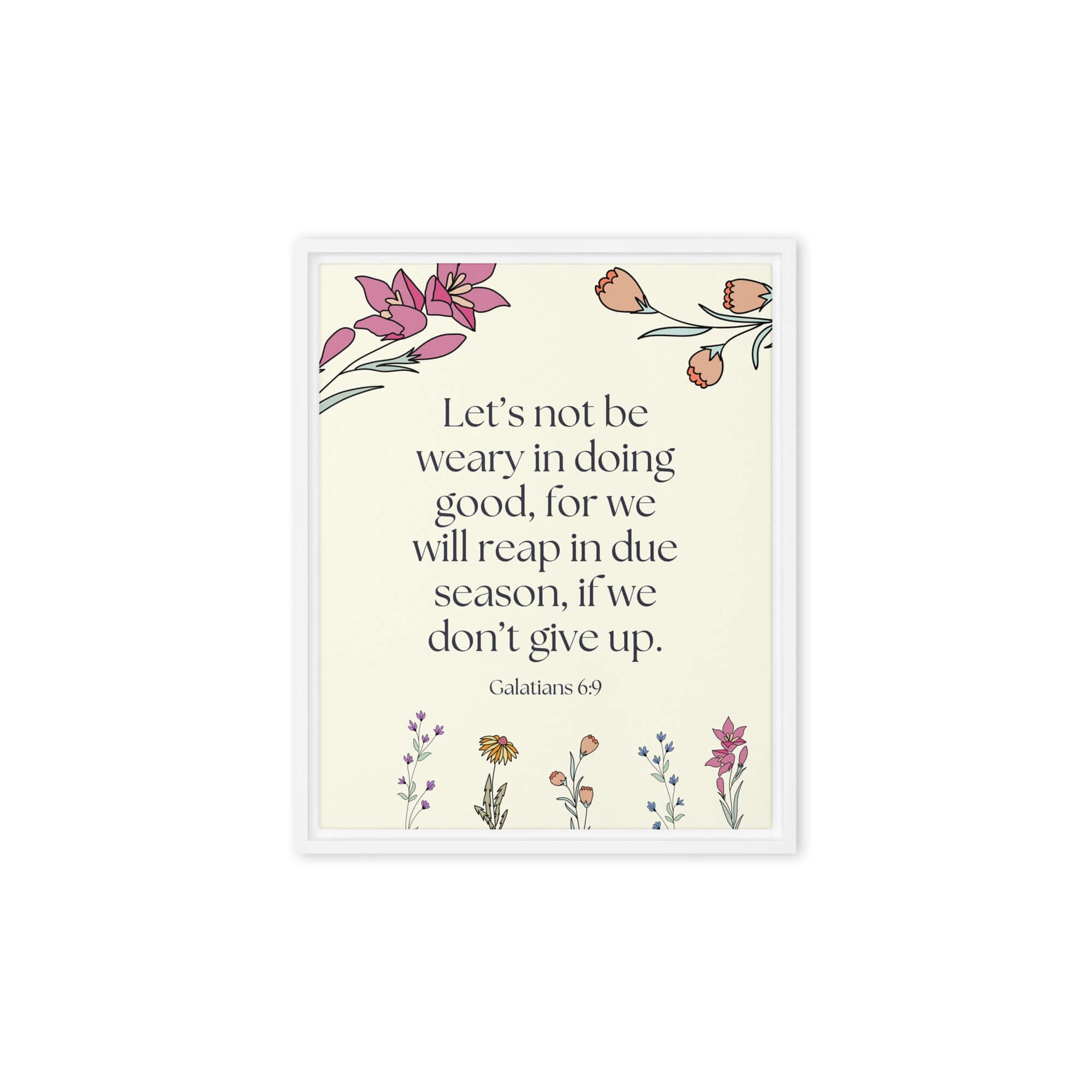 Galatians 6:9 Bible Verse, in doing good Framed Canvas Print Wall Art White 8″×10″