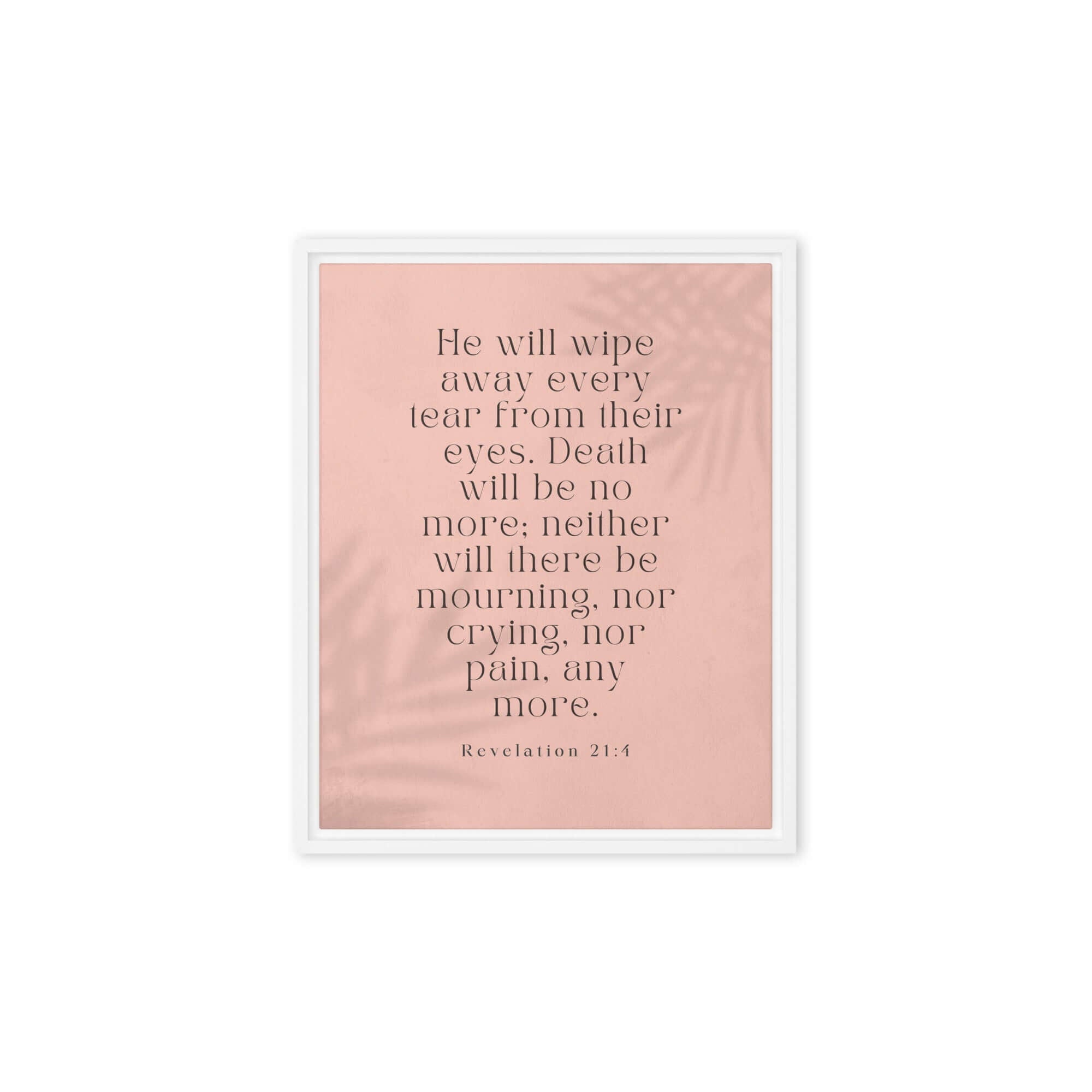 Revelation 21:4 Bible Verse, their eyes Framed Canvas Print Wall Art White 8″×10″