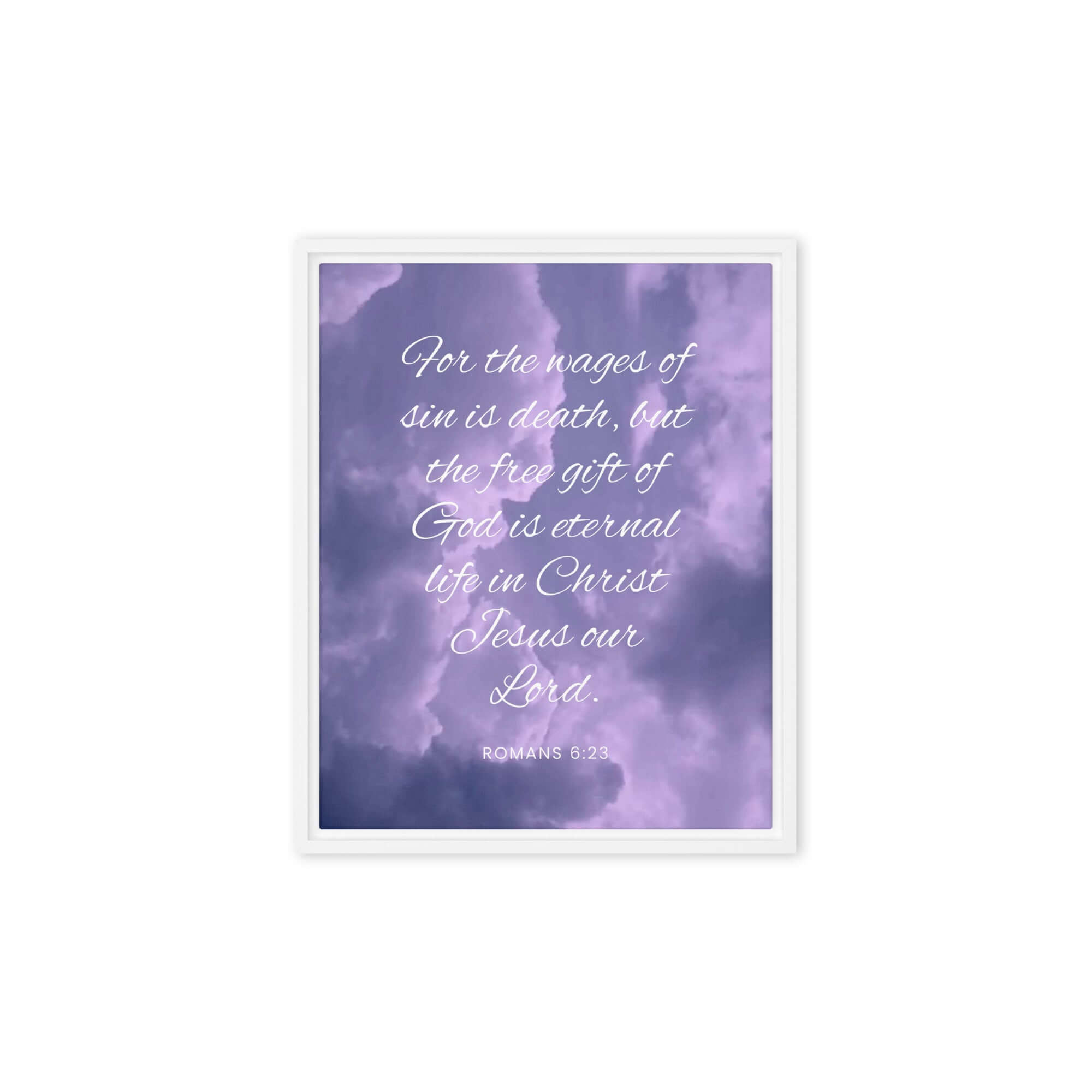 Romans 6:23 Bible Verse, free gift Framed Canvas Print Wall Art White 8″×10″