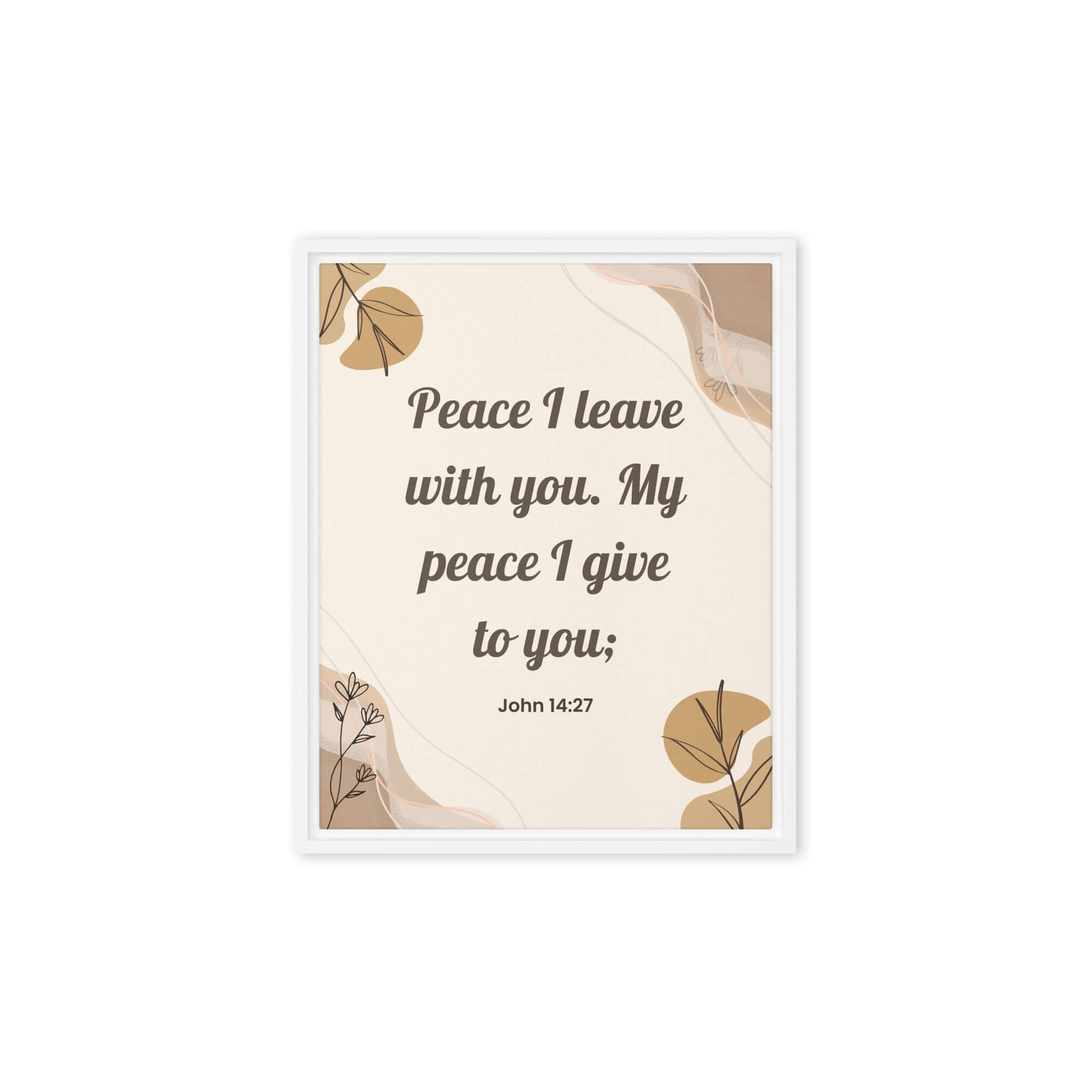 John 14:27 Bible Verse, Peace I Framed Canvas Print Wall Art White 8″×10″