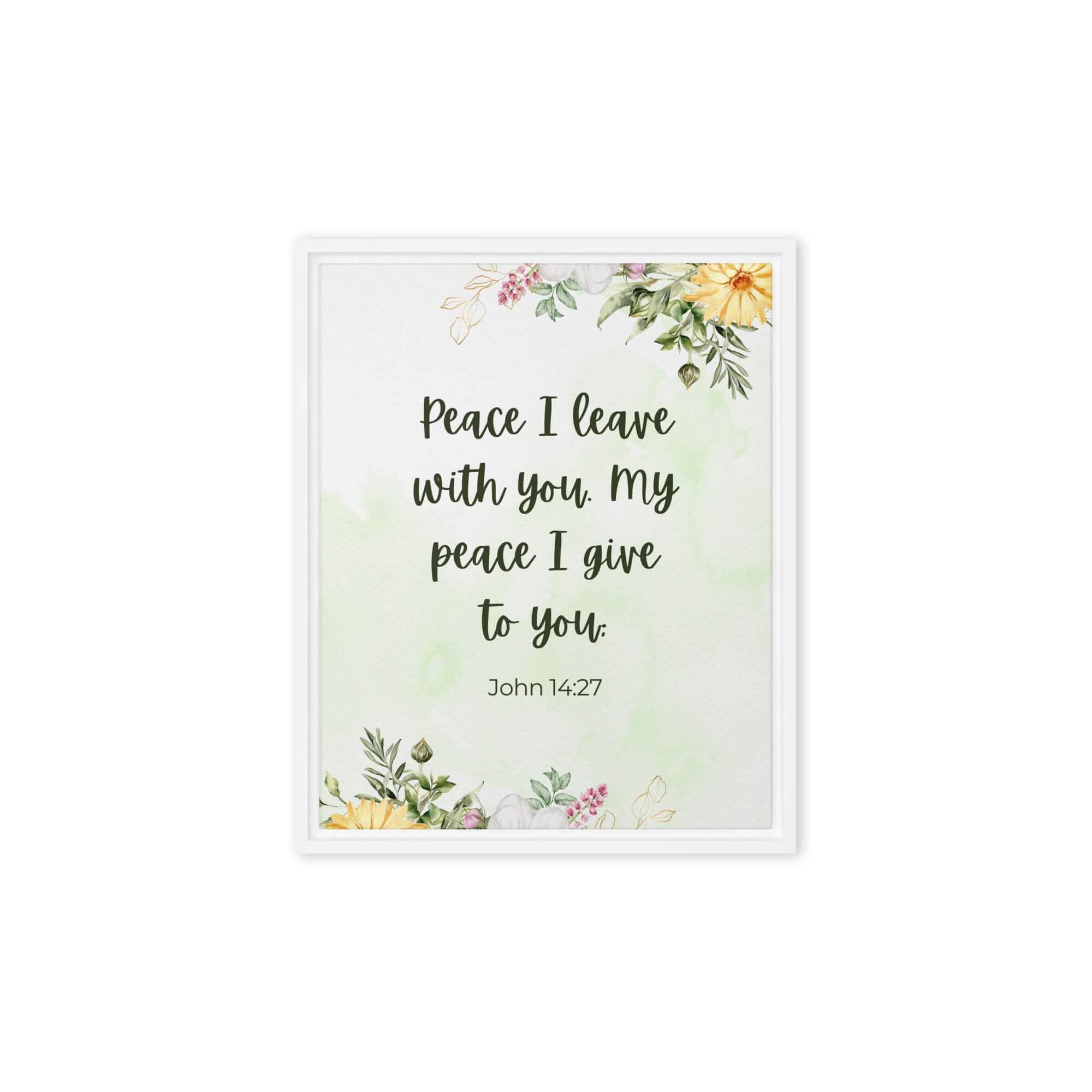 John 14:27 Bible Verse, My peace Framed Canvas Print Wall Art White 8″×10″