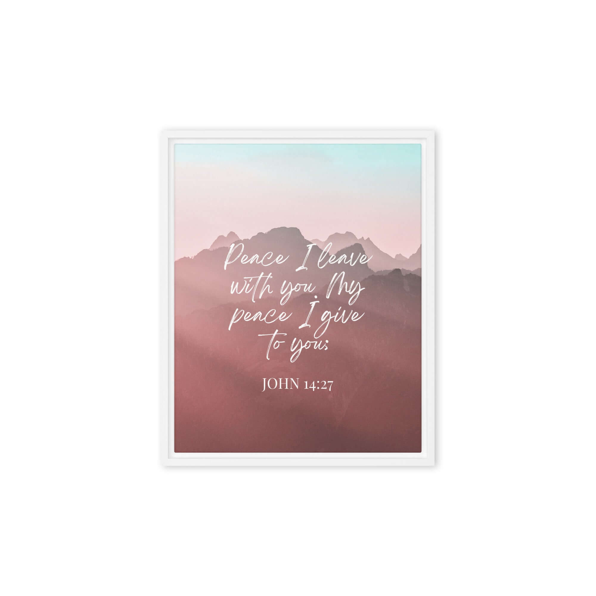 John 14:27 Bible Verse, I give you Framed Canvas Print Wall Art White 8″×10″